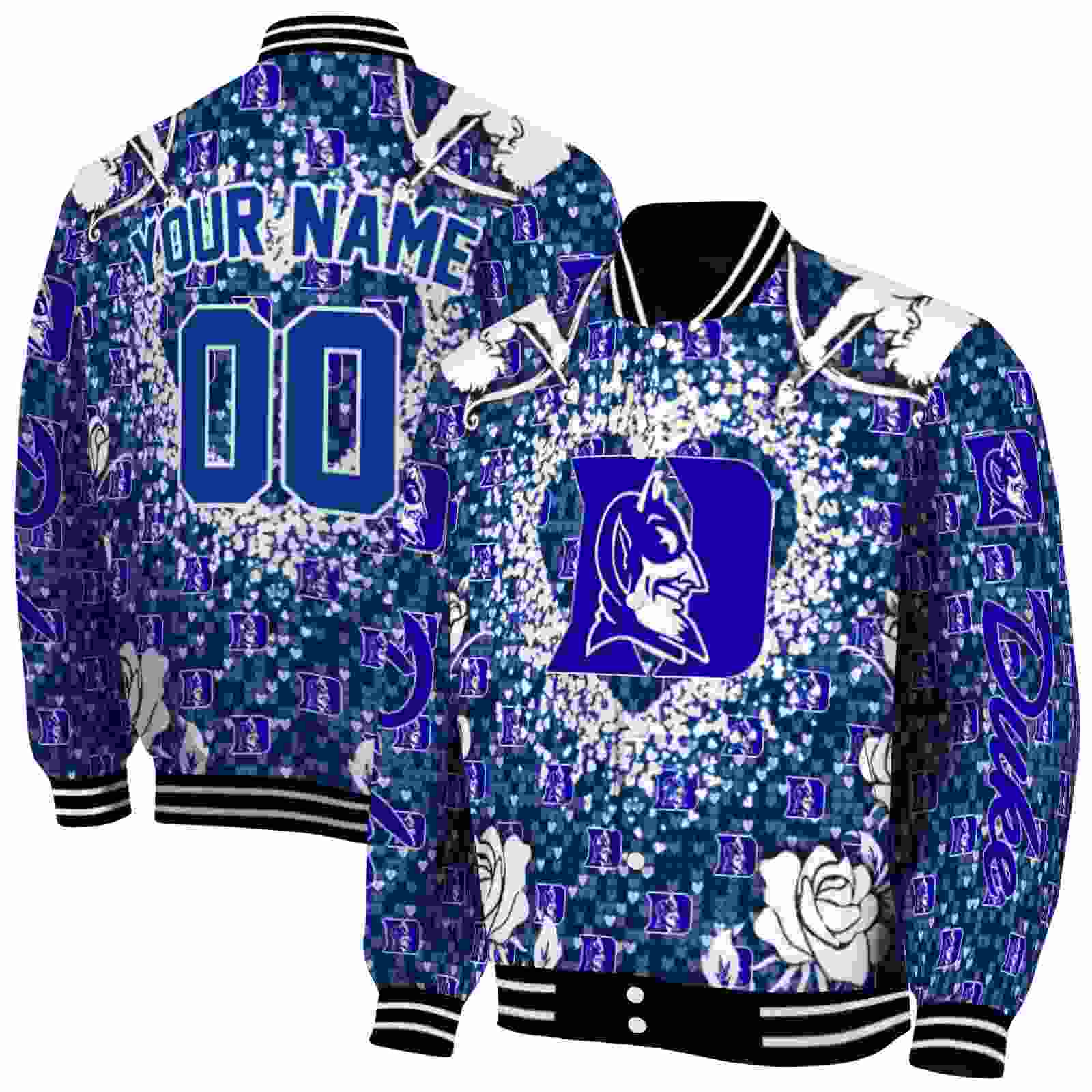 NcaaCustomized Duke Blue Devils Heart Explosion Blue Custom Baseball Jacket Sport Fans Gear