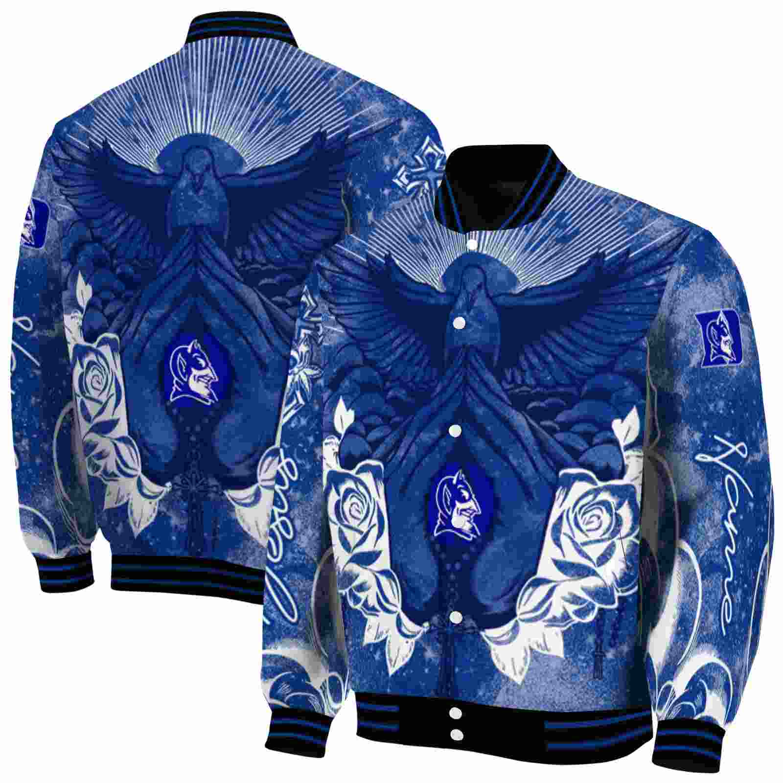 NcaaCustomized Duke Blue Devils Praying Hands Blue Custom Baseball Jacket Sport Fans Gear