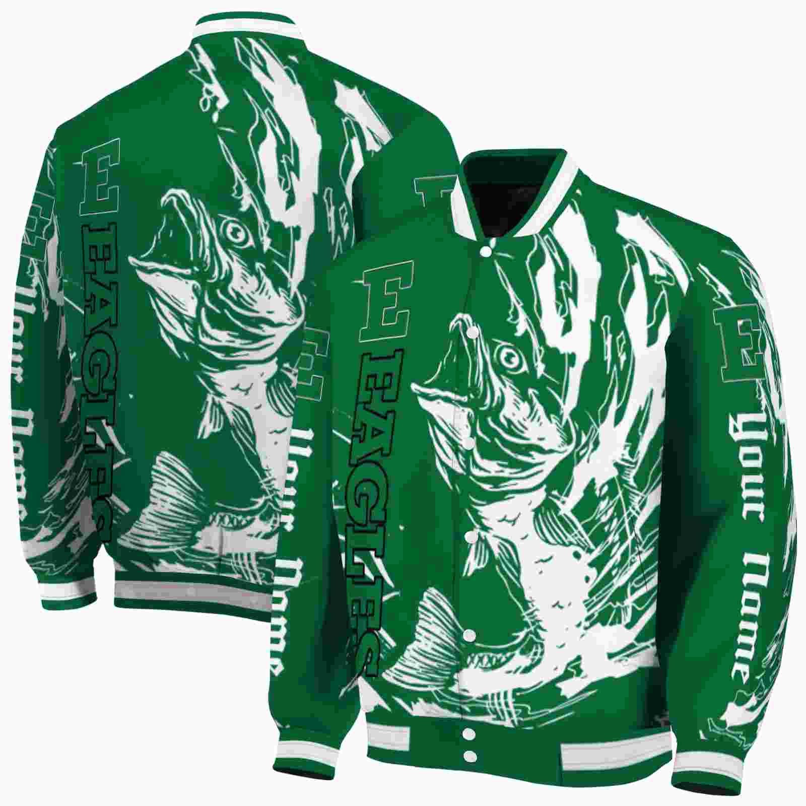 NcaaCustomized Eastern Michigan Eagles Fishing Passion Green White Custom Baseball Jacket Sport Fans Gear