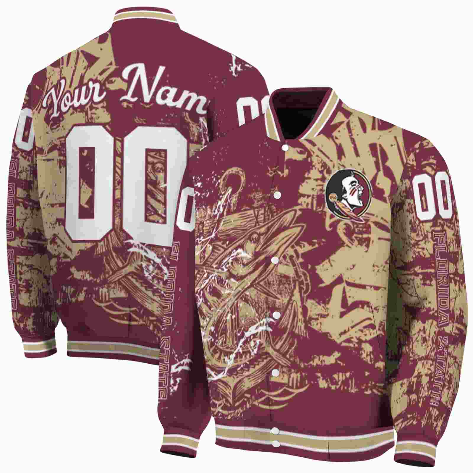 NcaaCustomized Florida State Seminoles Fishing Art Garnet Custom Baseball Jacket Sport Fans Gear