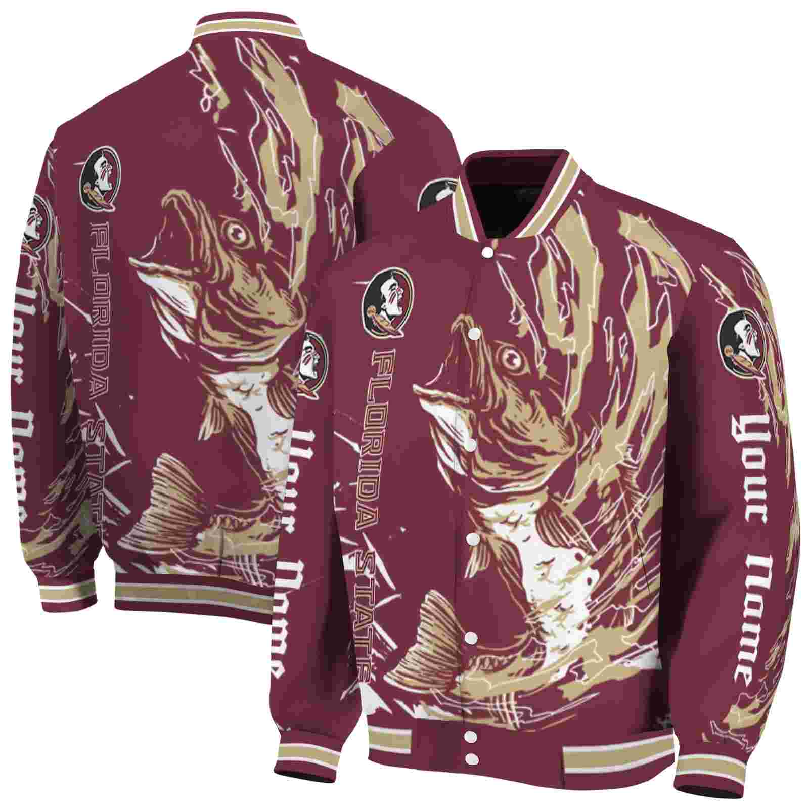 NcaaCustomized Florida State Seminoles Fishing Passion Garnet White Custom Baseball Jacket Sport Fans Gear