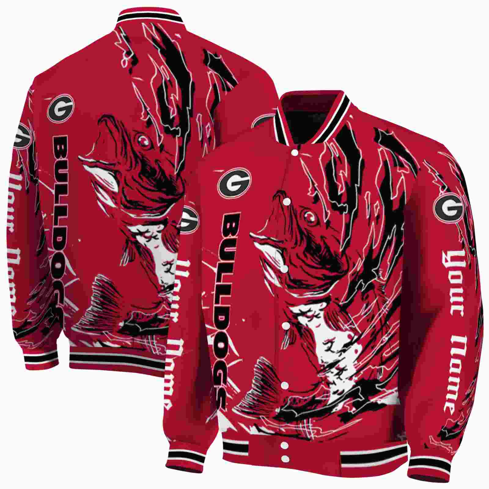 NcaaCustomized Georgia Bulldogs Fishing Passion Red White Custom Baseball Jacket Sport Fans Gear