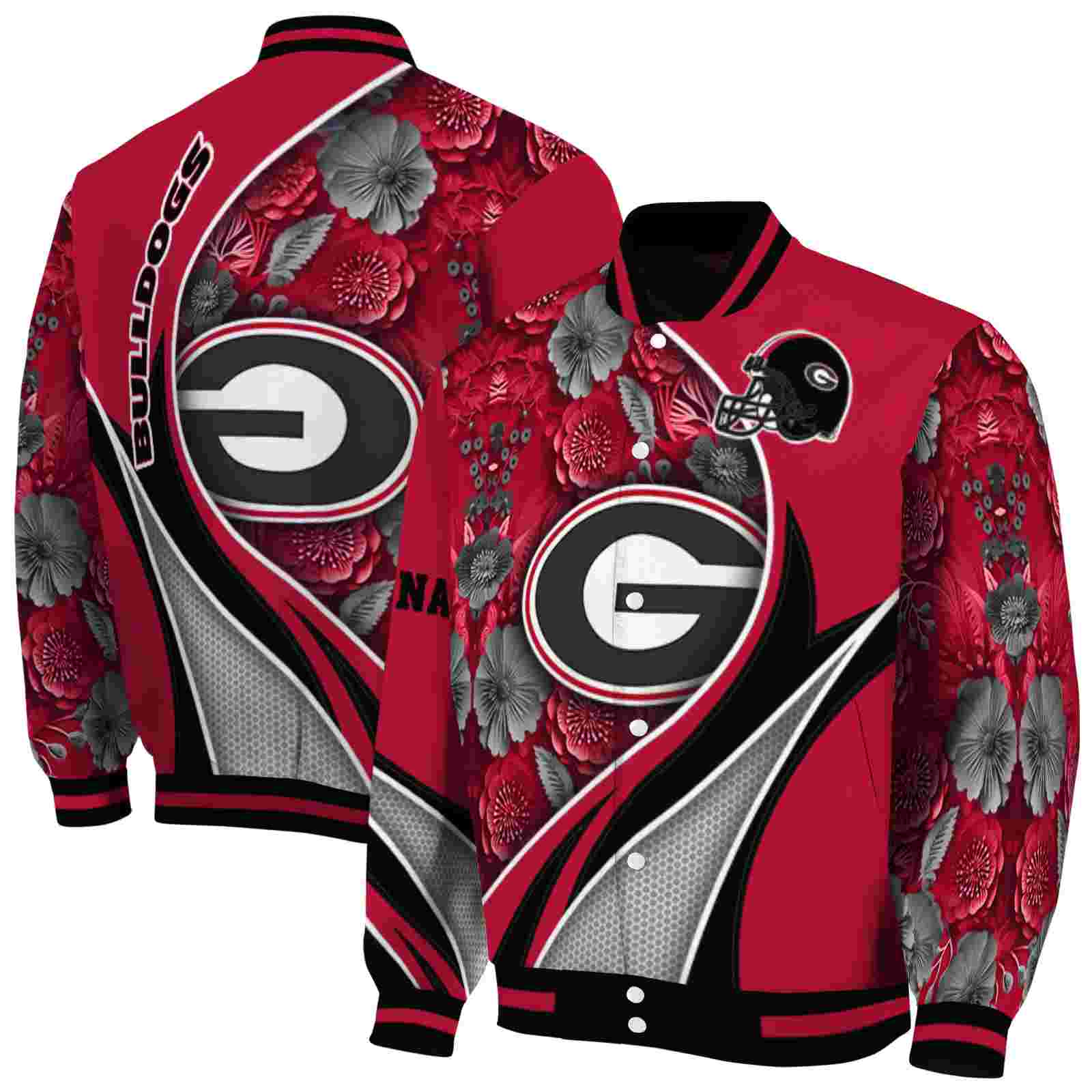 NcaaCustomized Georgia Bulldogs Floral Print Red Custom Baseball Jacket Sport Fans Gear