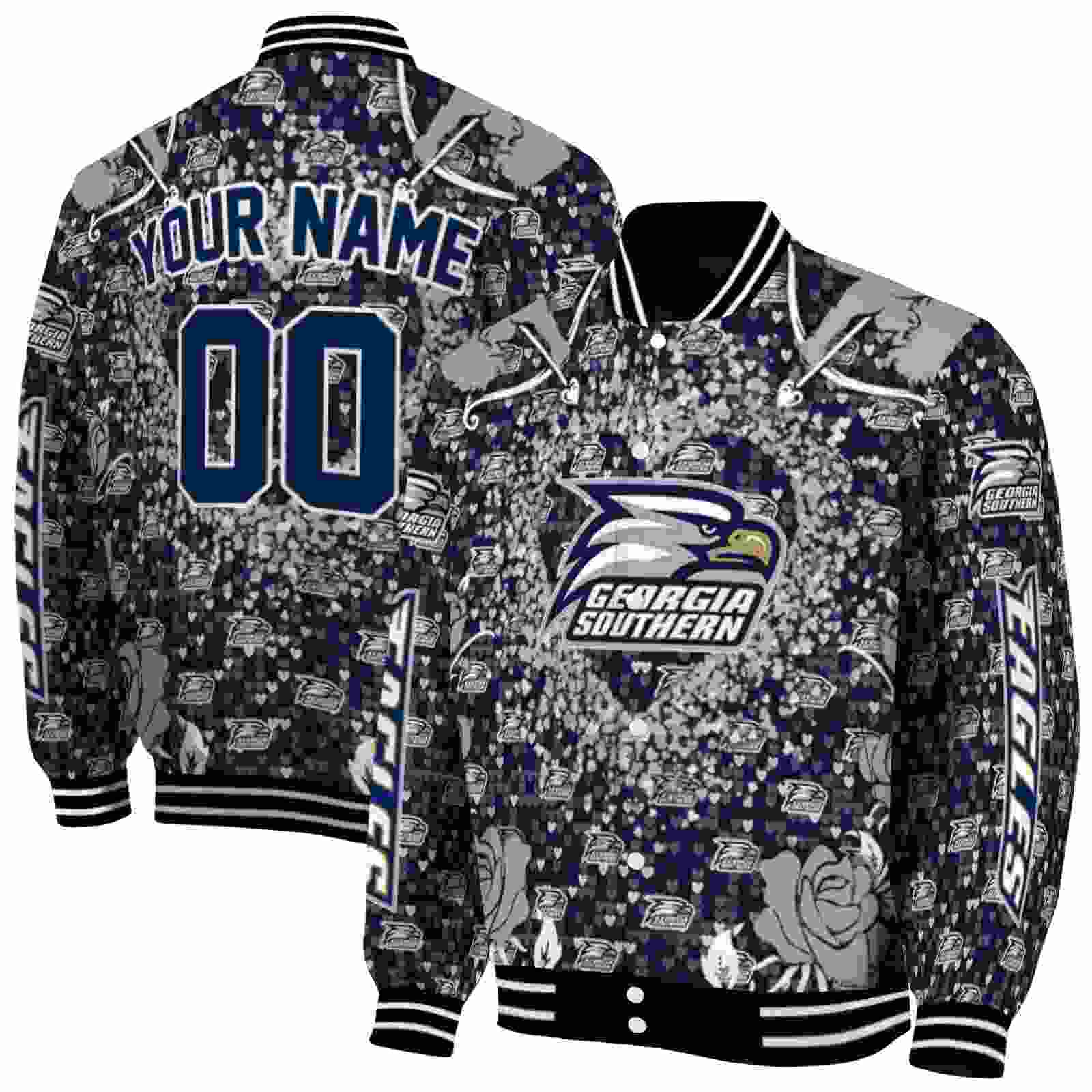 NcaaCustomized Georgia Southern Eagles Heart Explosion Blue Custom Baseball Jacket Sport Fans Gear
