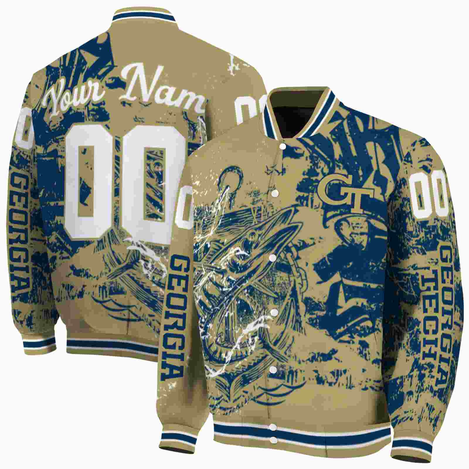 NcaaCustomized Georgia Tech Yellow Custom Baseball Jacket Sport Fans Gears Fishing Art Gold Custom Baseball Jacket Sport Fans Gear