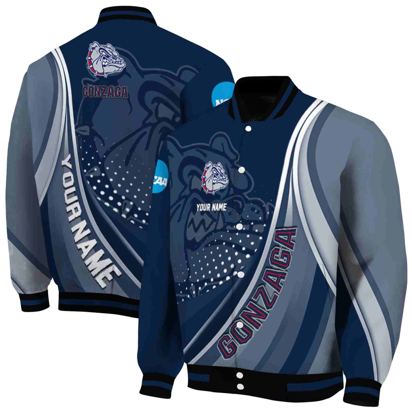 NcaaCustomized Gonzaga Bulldogs Wave Patterns Blue Custom Baseball Jacket Sport Fans Gear