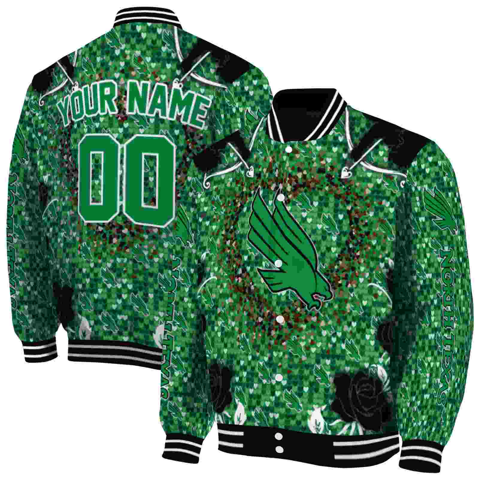 NcaaCustomized North Texas Mean Green Heart Explosion Green Custom Baseball Jacket Sport Fans Gear