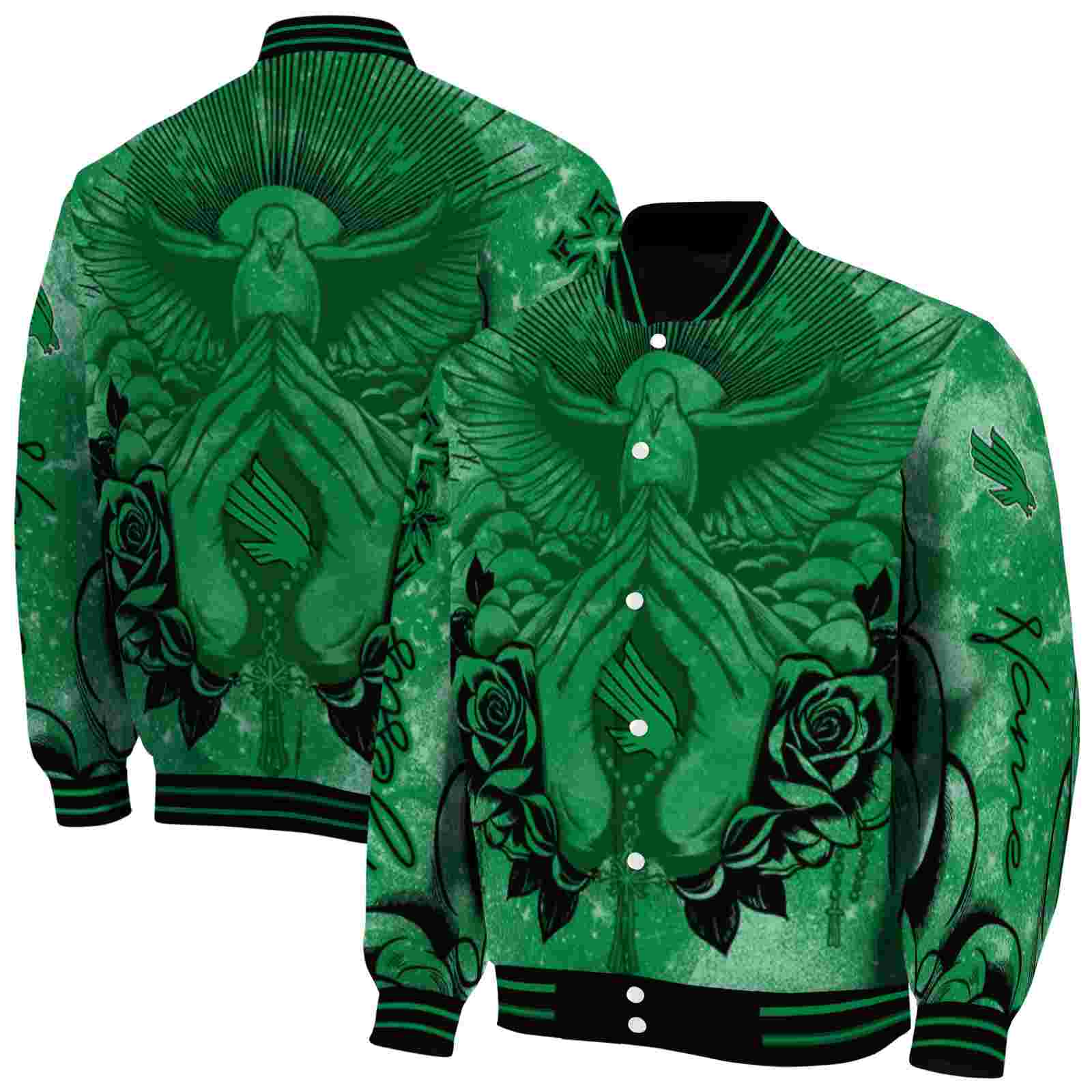 NcaaCustomized North Texas Mean Green Praying Hands Green Custom Baseball Jacket Sport Fans Gear