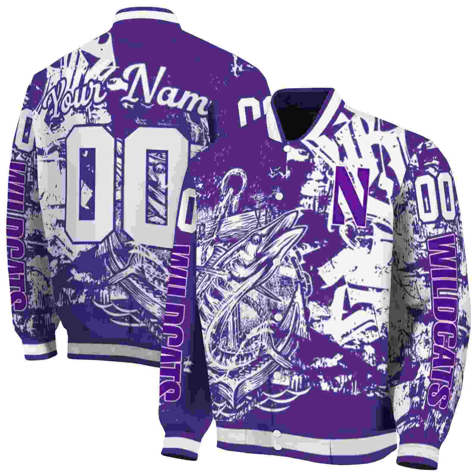 NcaaCustomized Northwestern Wildcats Fishing Art Purple Custom Baseball Jacket Sport Fans Gear