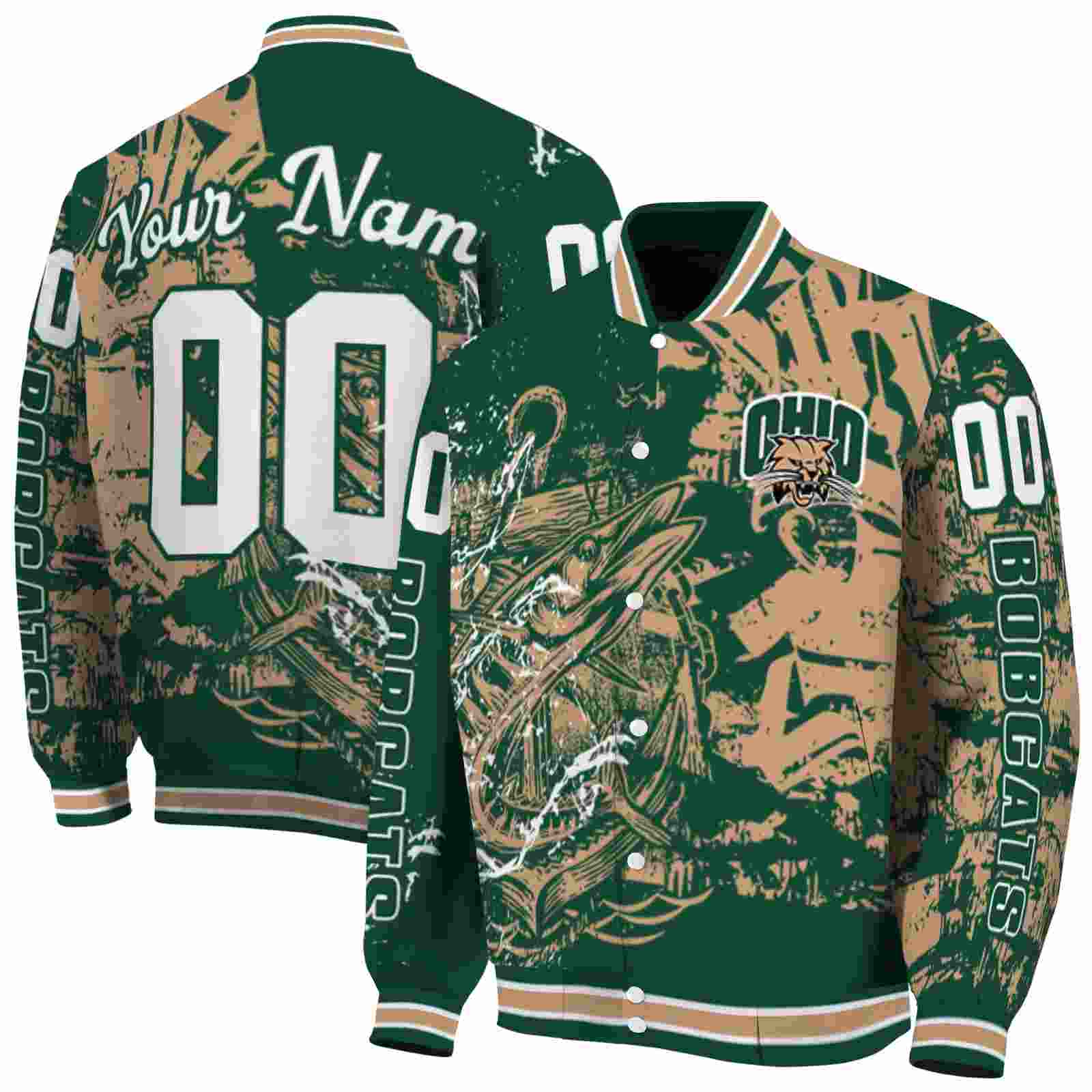 NcaaCustomized Ohio Bobcats Fishing Art Green Custom Baseball Jacket Sport Fans Gear
