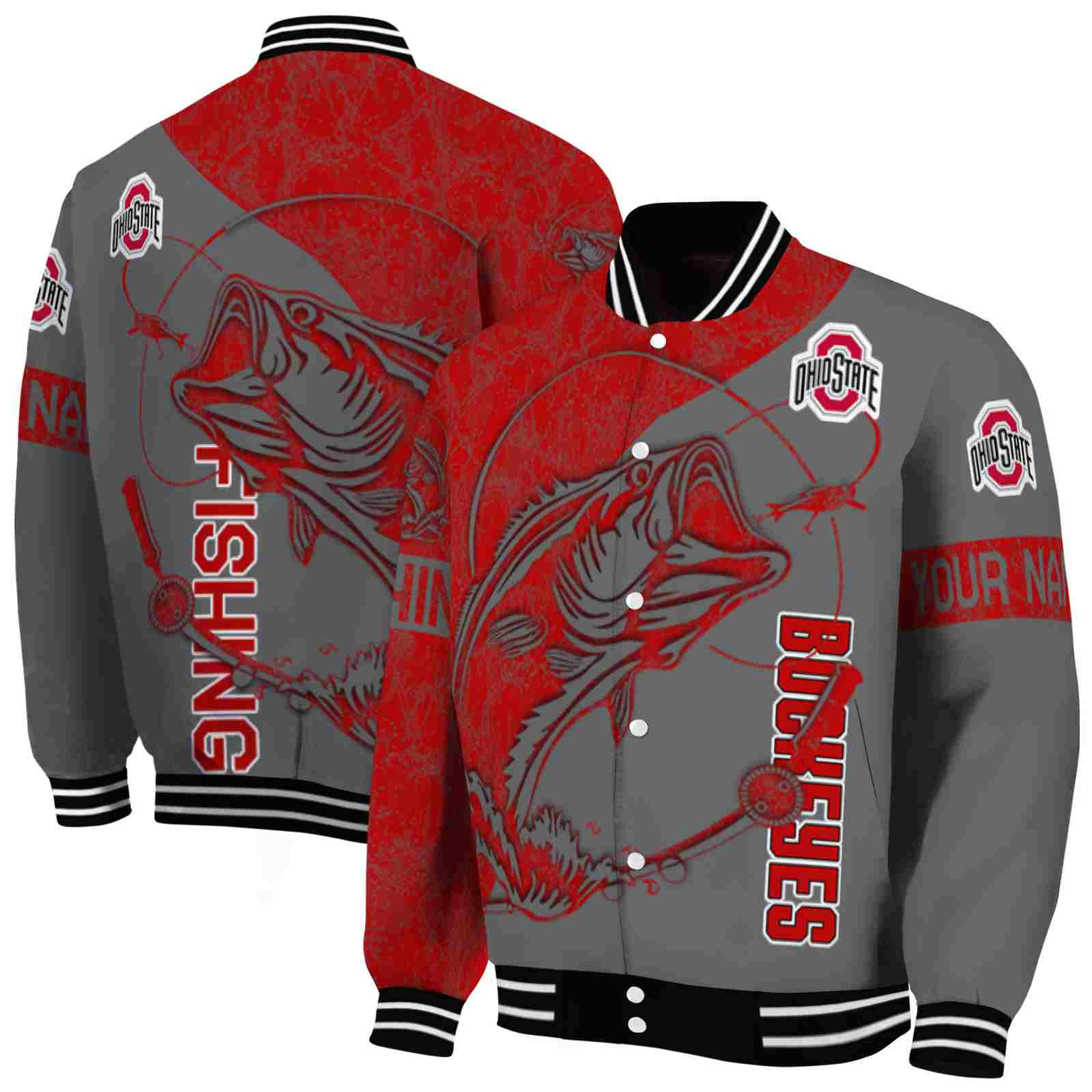 NcaaCustomized Ohio State Buckeyes Fishing Rod Gray Custom Baseball Jacket Sport Fans Gear