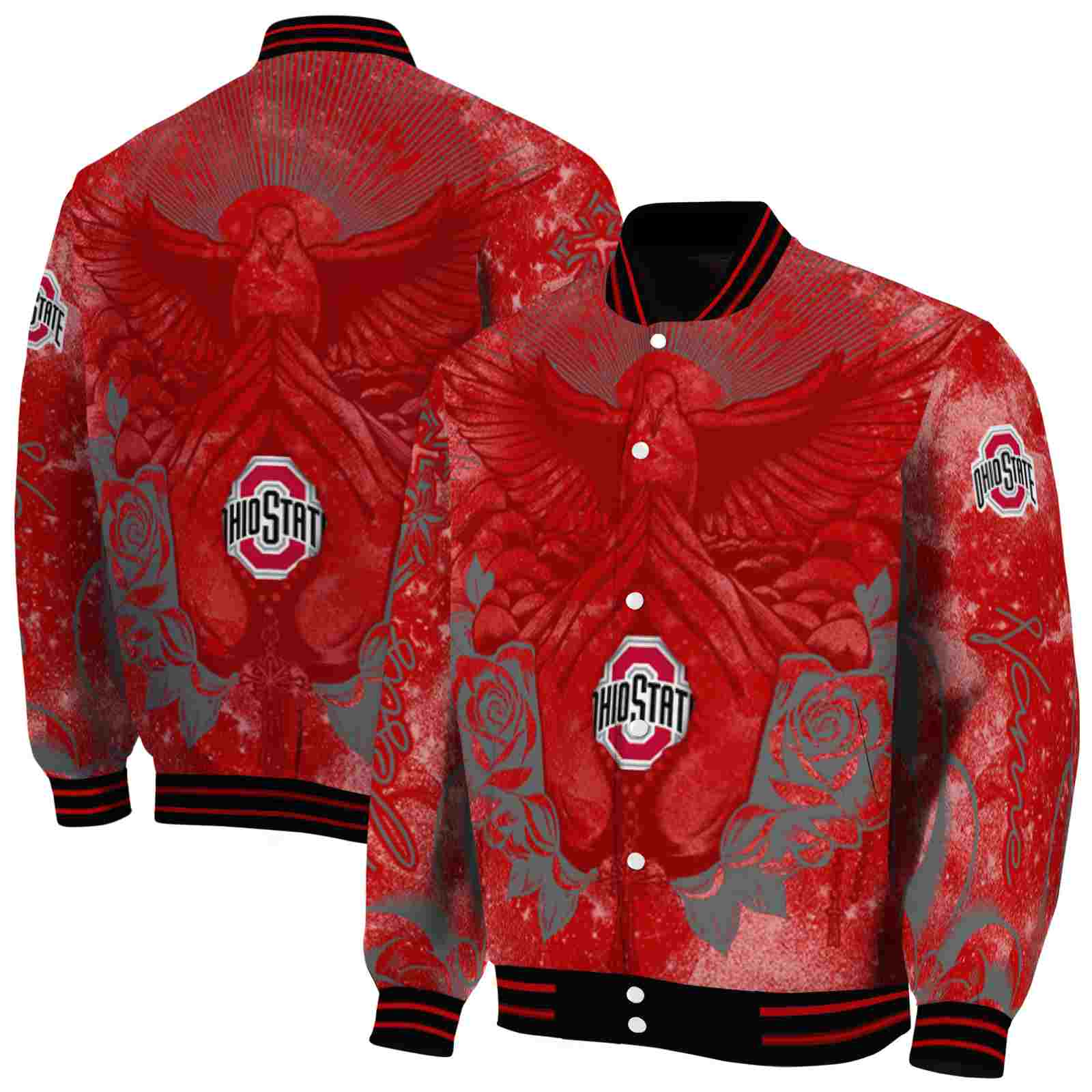NcaaCustomized Ohio State Buckeyes Praying Hands Scarlet Custom Baseball Jacket Sport Fans Gear