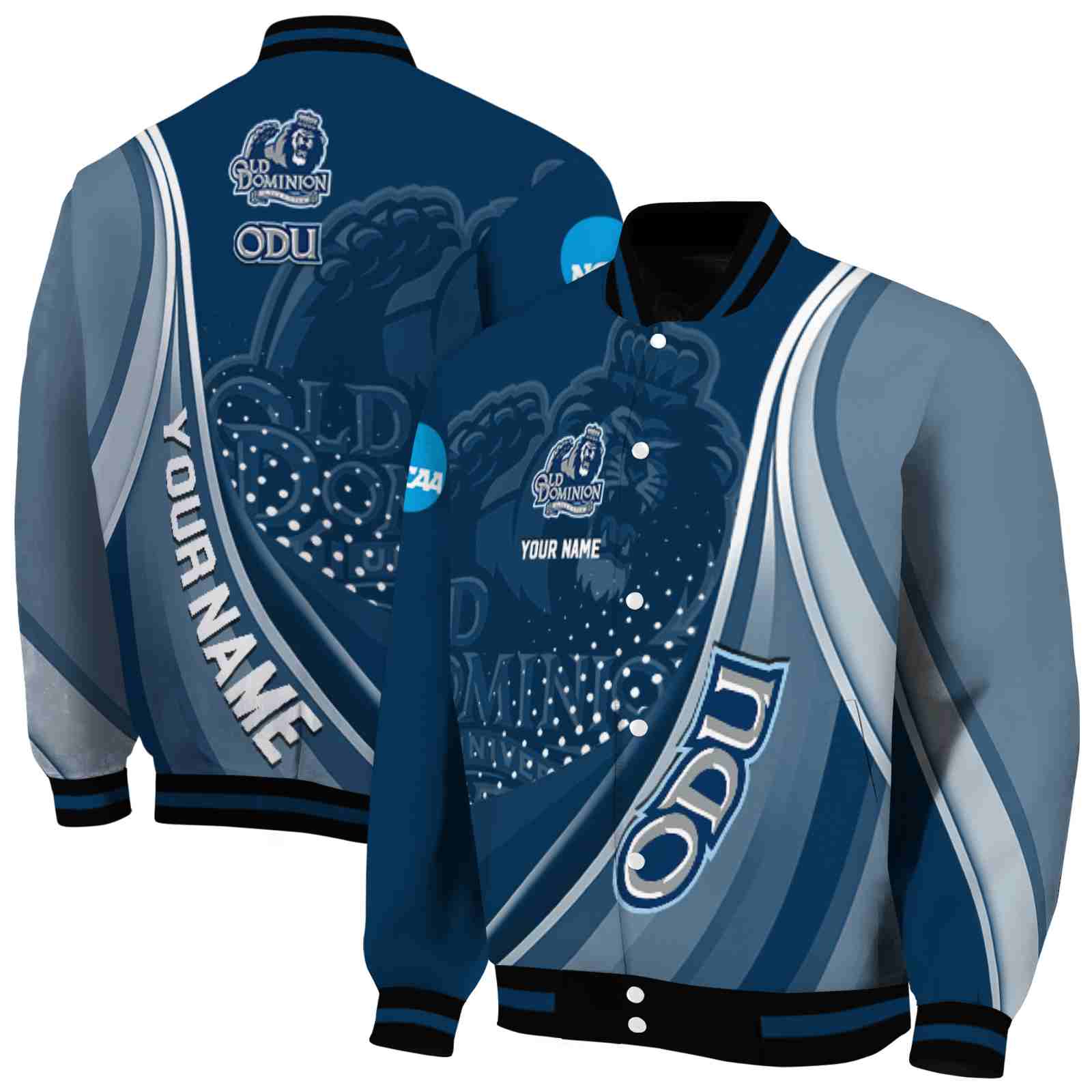 NcaaCustomized Old Dominion Monarchs Wave Patterns Blue Custom Baseball Jacket Sport Fans Gear