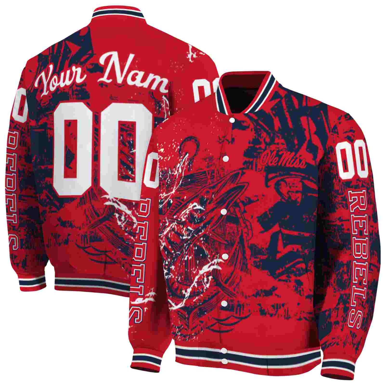 NcaaCustomized Ole Miss Rebels Fishing Art Red Custom Baseball Jacket Sport Fans Gear
