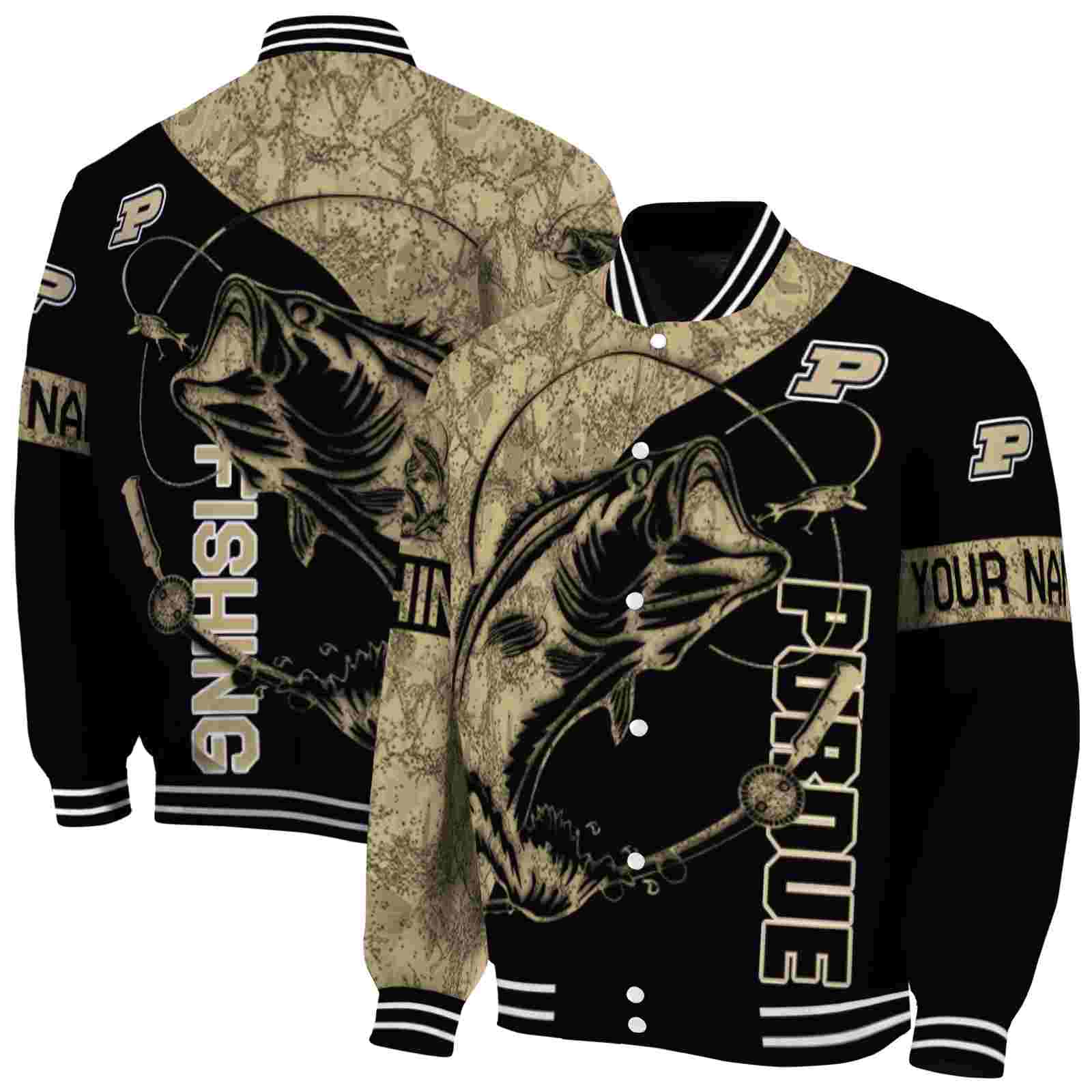 NcaaCustomized Purdue Boilermakers Fishing Rod Black Custom Baseball Jacket Sport Fans Gear