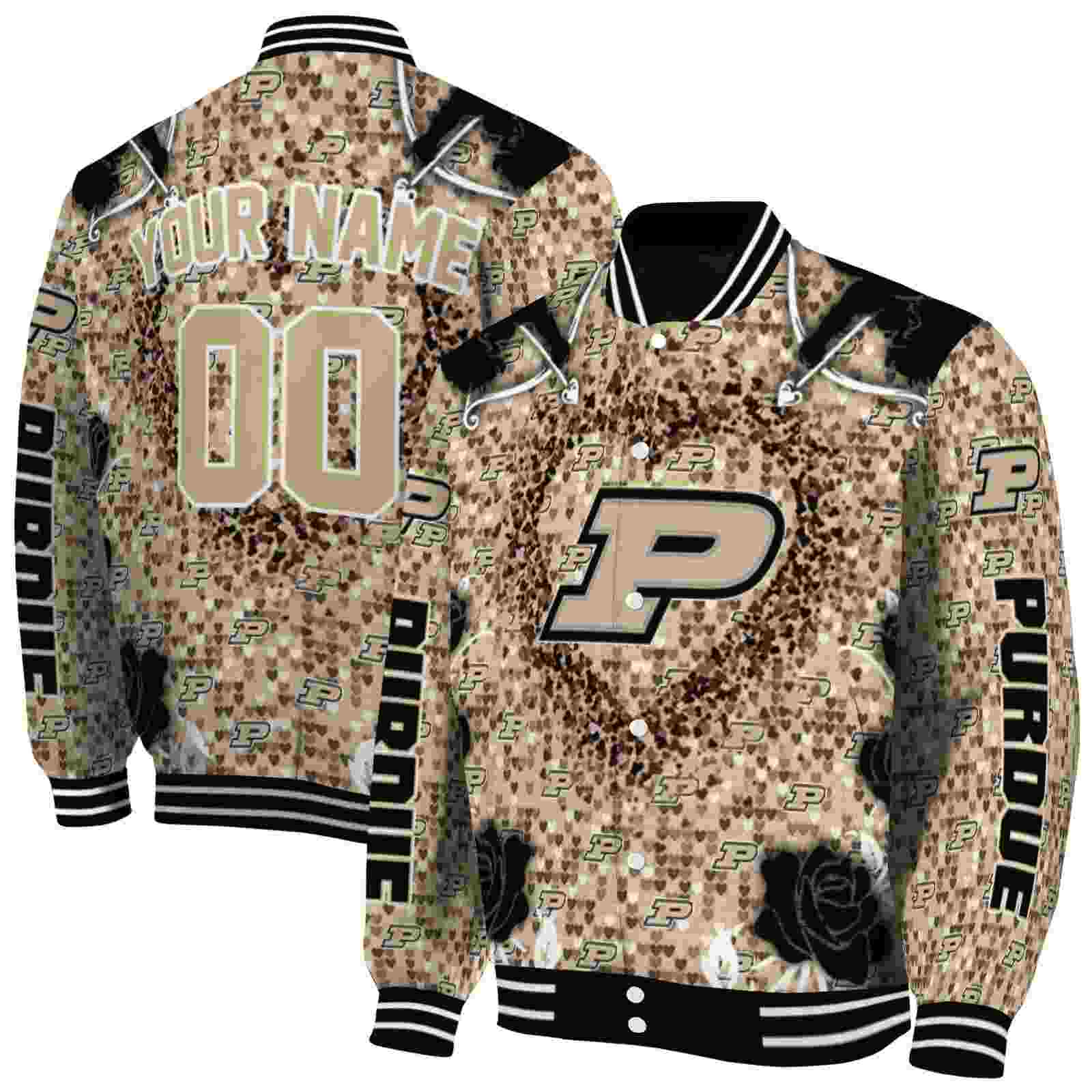 NcaaCustomized Purdue Boilermakers Heart Explosion Gold Custom Baseball Jacket Sport Fans Gear