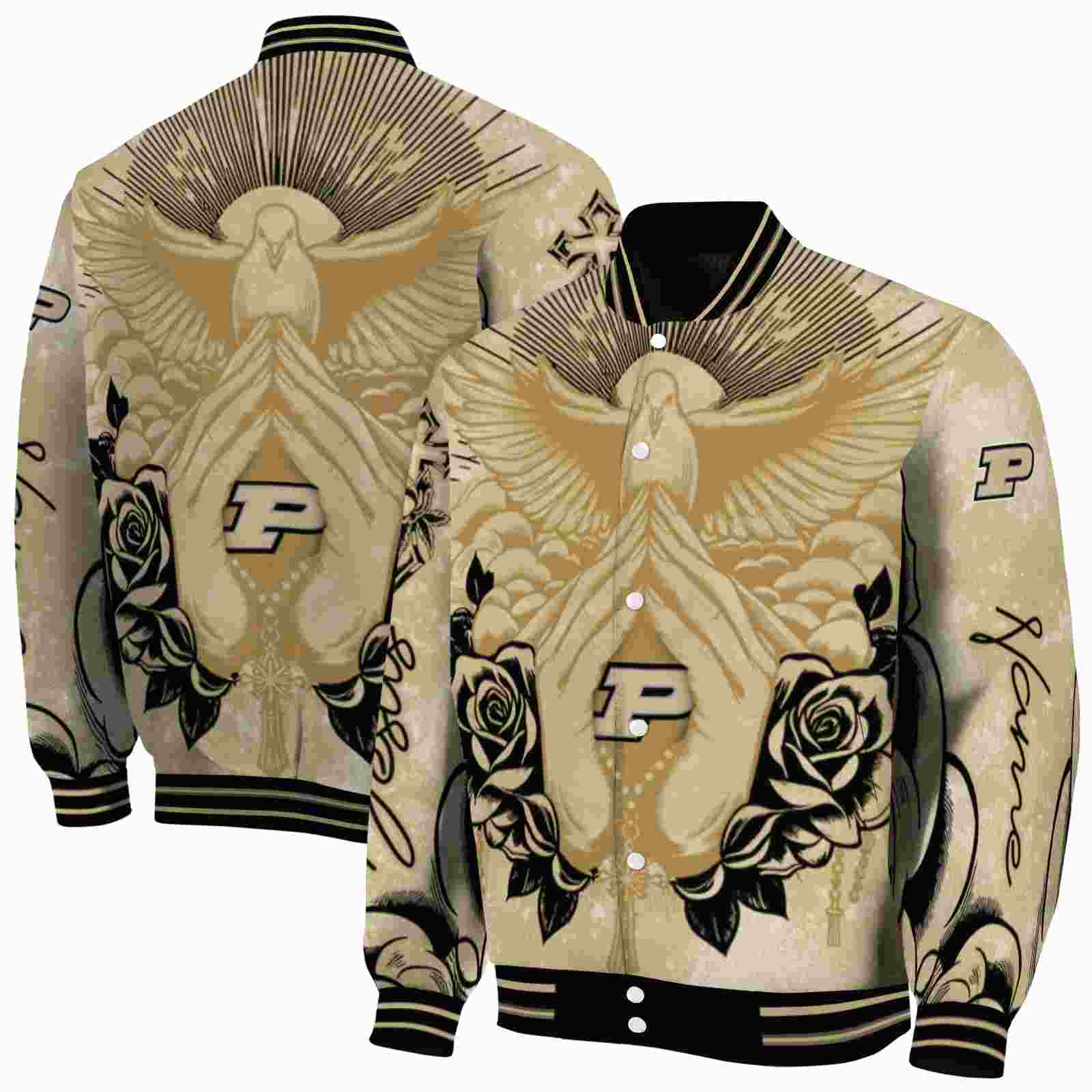 NcaaCustomized Purdue Boilermakers Praying Hands Gold Custom Baseball Jacket Sport Fans Gear
