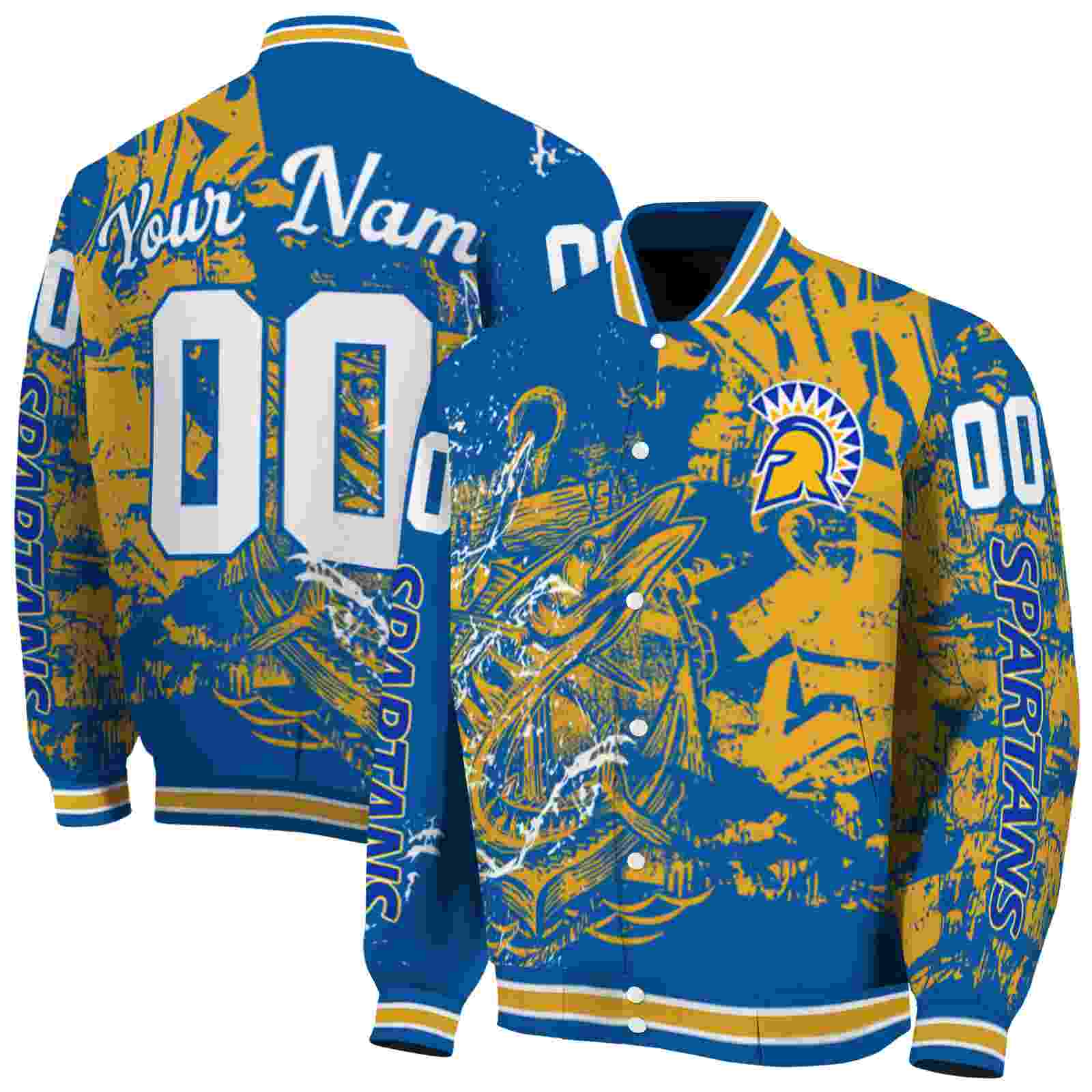 NcaaCustomized San Jose State Spartans Fishing Art Blue Custom Baseball Jacket Sport Fans Gear