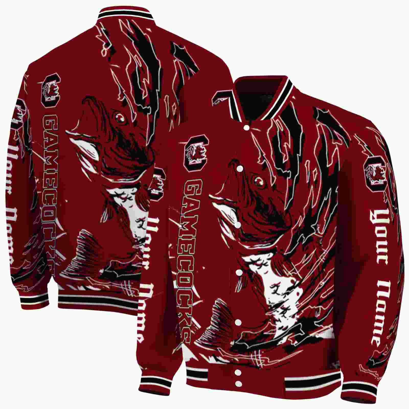 NcaaCustomized South Carolina Gamecocks Fishing Passion Garnet White Custom Baseball Jacket Sport Fans Gear