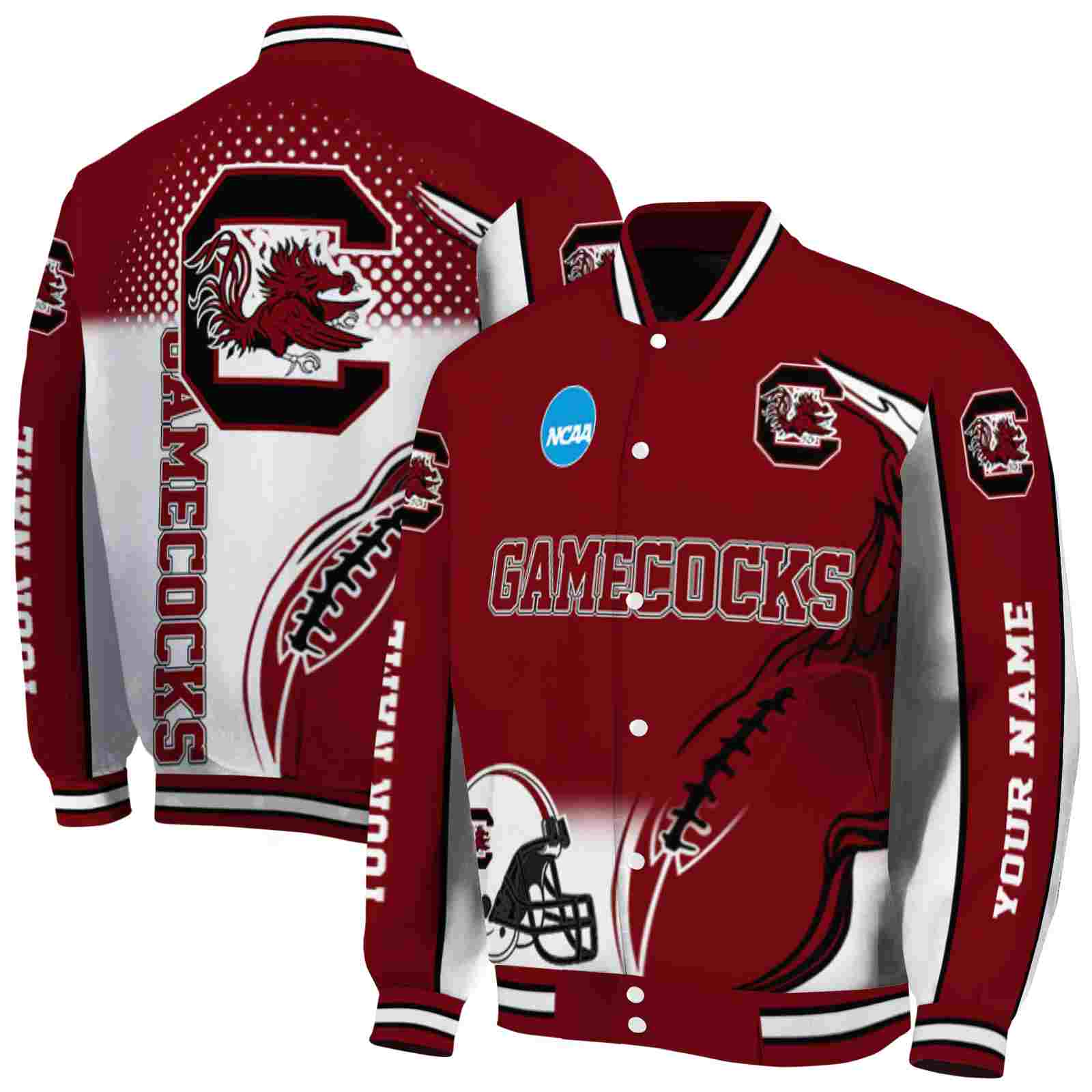 NcaaCustomized South Carolina Gamecocks Flaming Football Garnet White Custom Baseball Jacket Sport Fans Gear