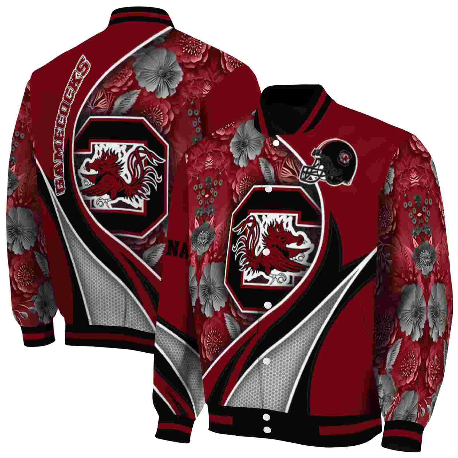 NcaaCustomized South Carolina Gamecocks Floral Print Garnet Custom Baseball Jacket Sport Fans Gear
