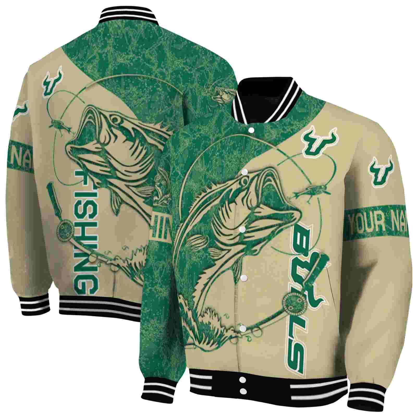 NcaaCustomized South Florida Bulls Fishing Rod Gold Custom Baseball Jacket Sport Fans Gear