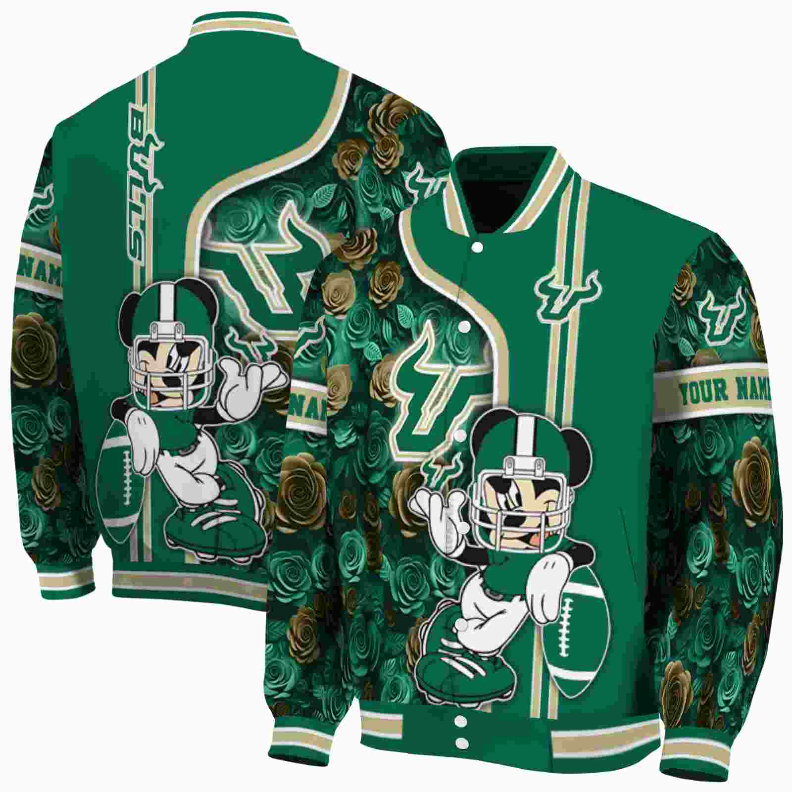NcaaCustomized South Florida Bulls Rose Mickey Green Custom Baseball Jacket Sport Fans Gear