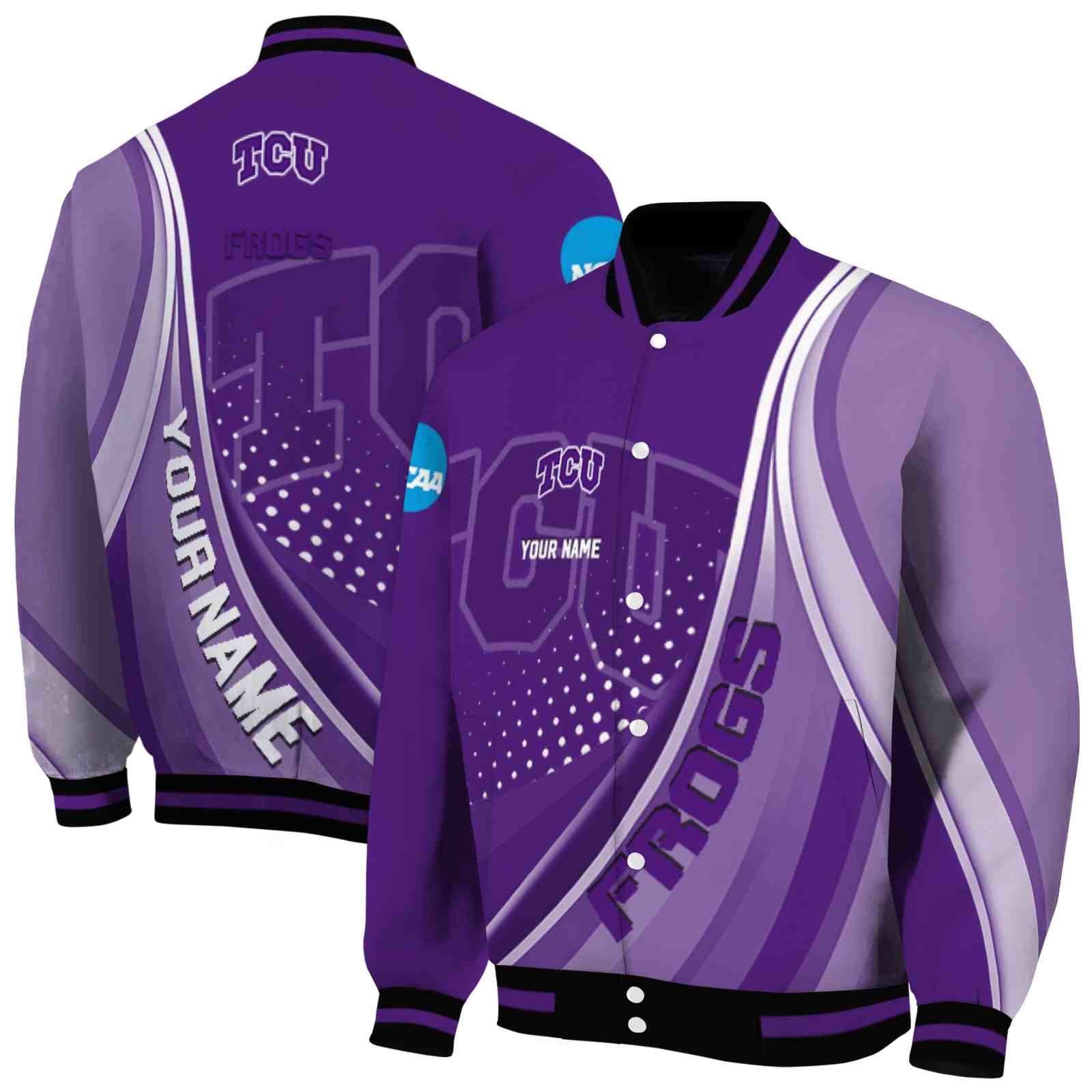 NcaaCustomized TCU Horned Frogs Wave Patterns Purple Custom Baseball Jacket Sport Fans Gear