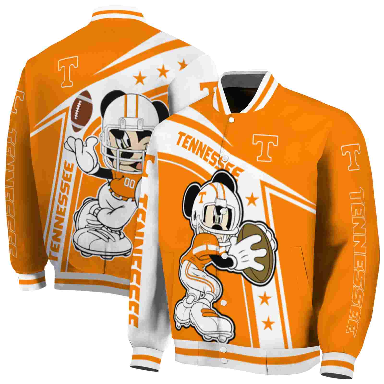 NcaaCustomized Tennessee Volunteers Mickey Football Orange White Custom Baseball Jacket Sport Fans Gear