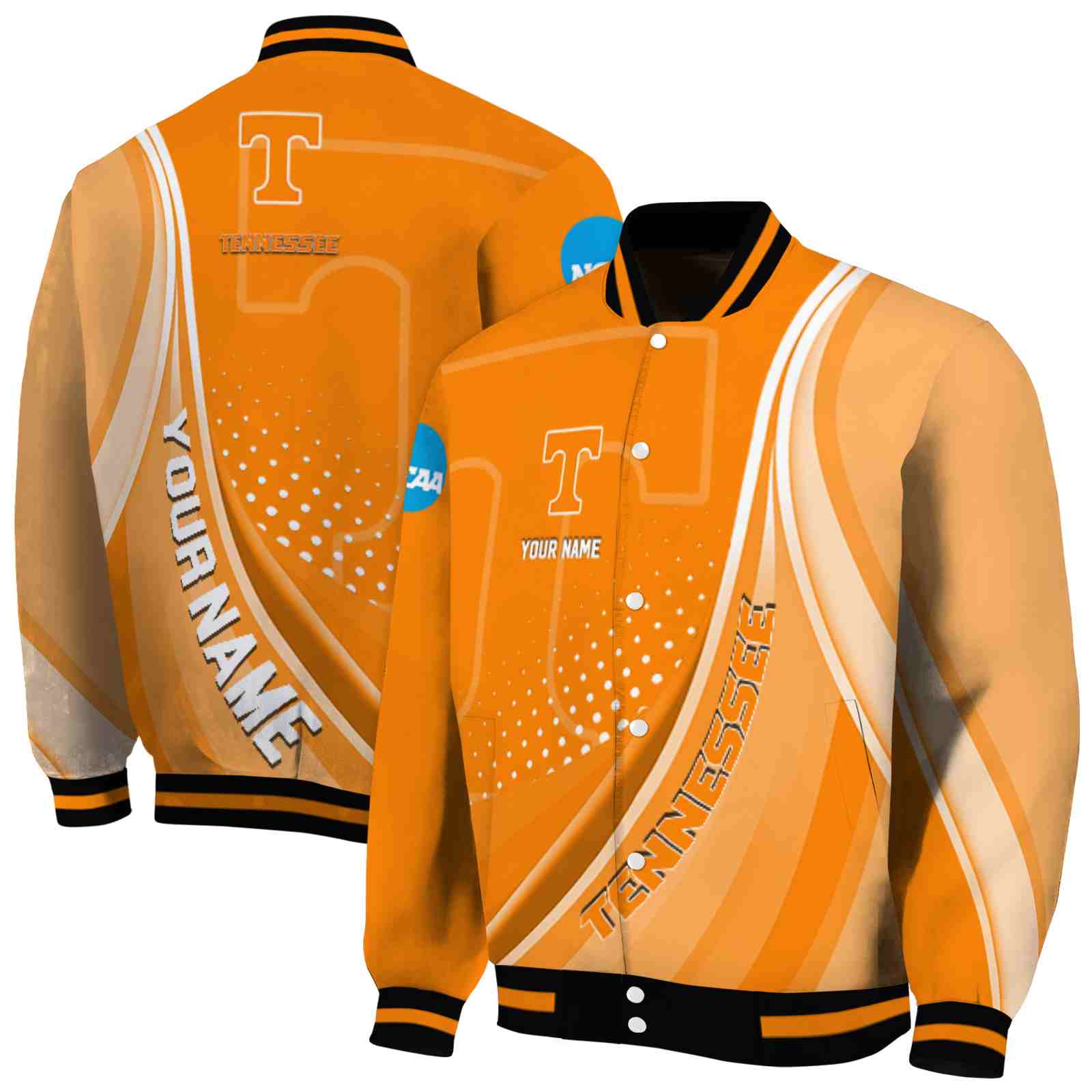 NcaaCustomized Tennessee Volunteers Wave Patterns Orange Custom Baseball Jacket Sport Fans Gear