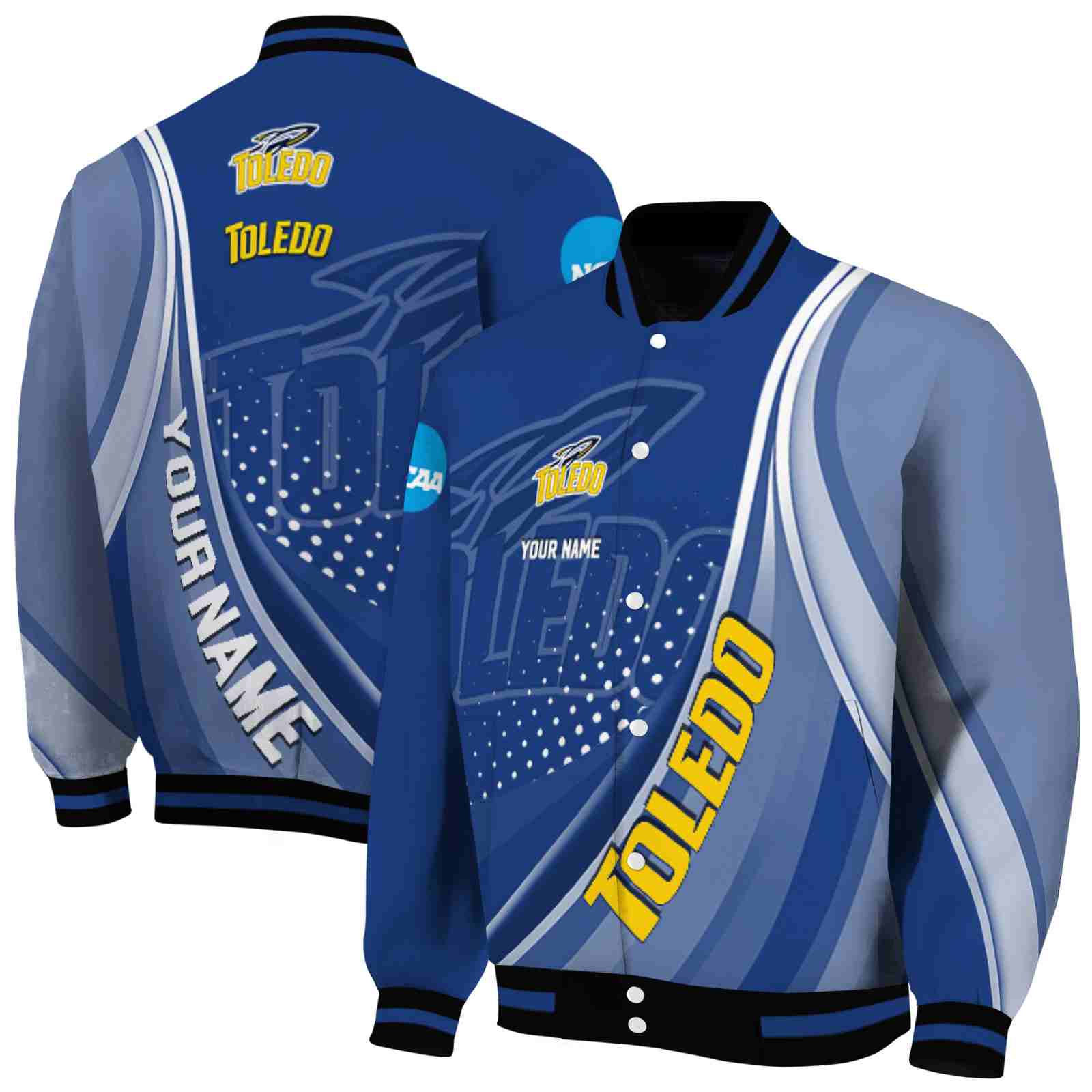 NcaaCustomized Toledo Rockets Wave Patterns Blue Custom Baseball Jacket Sport Fans Gear