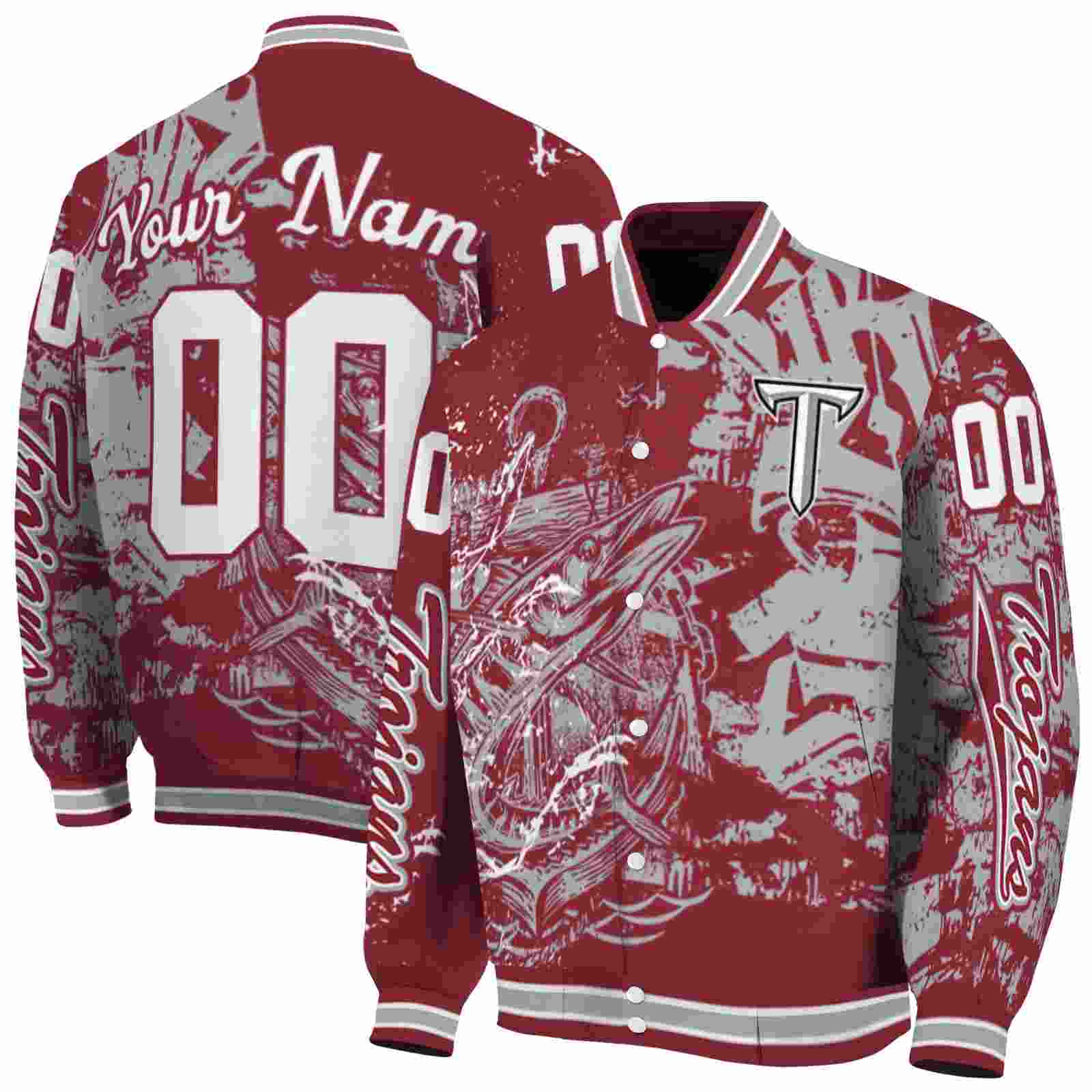 NcaaCustomized Troy Trojans Fishing Art Red Custom Baseball Jacket Sport Fans Gear