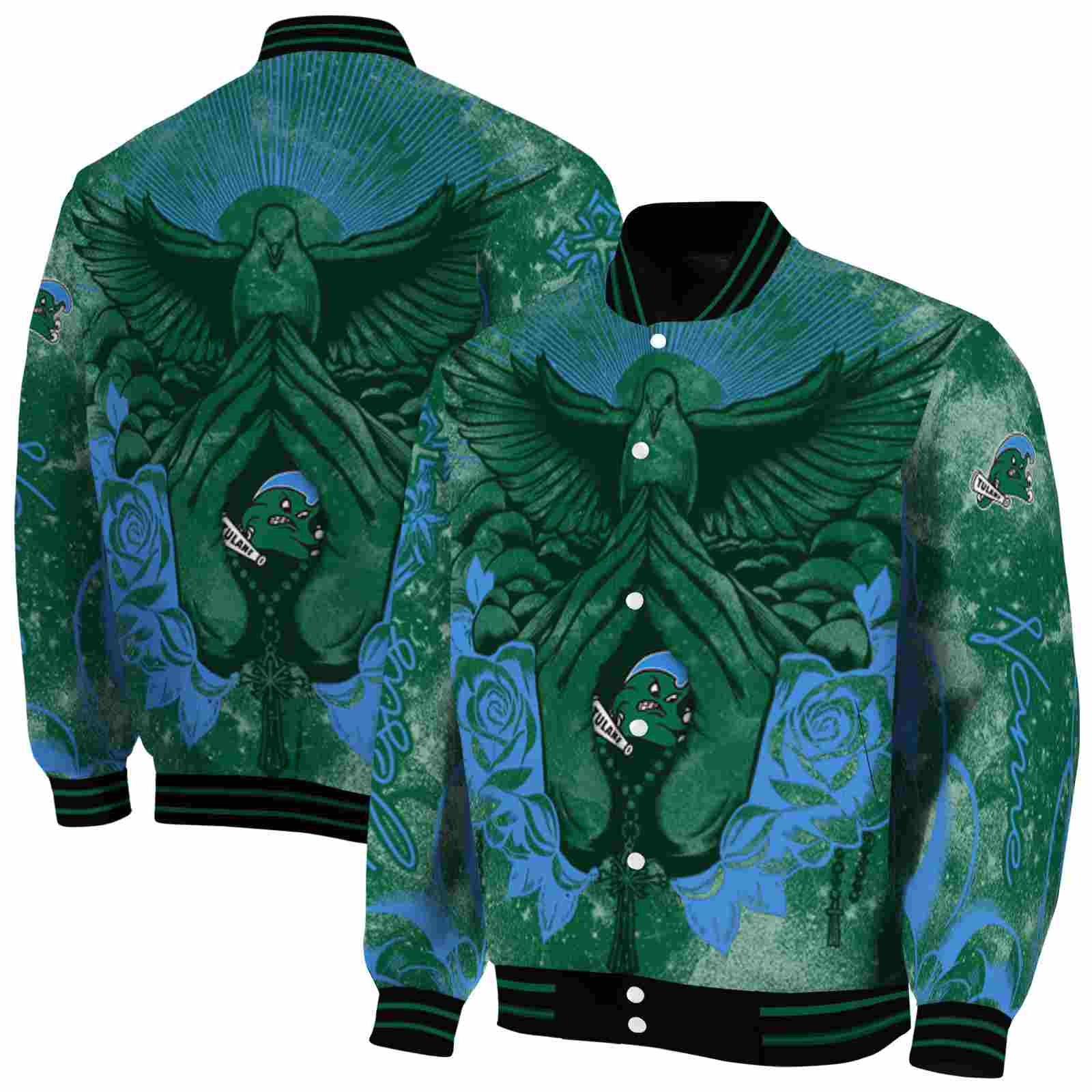 NcaaCustomized Tulane Green Wave Praying Hands Green Custom Baseball Jacket Sport Fans Gear