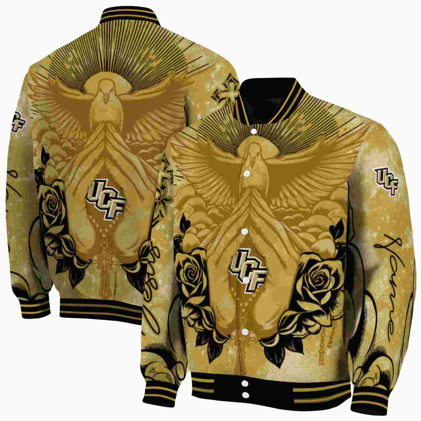 NcaaCustomized UCF Knights Praying Hands Gold Custom Baseball Jacket Sport Fans Gear