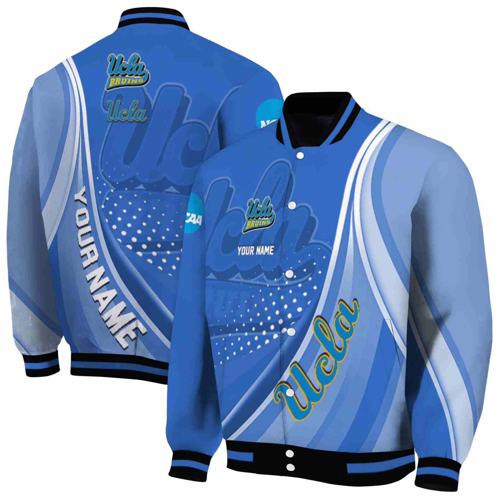 NcaaCustomized UCLA Bruins Wave Patterns Blue Custom Baseball Jacket Sport Fans Gear