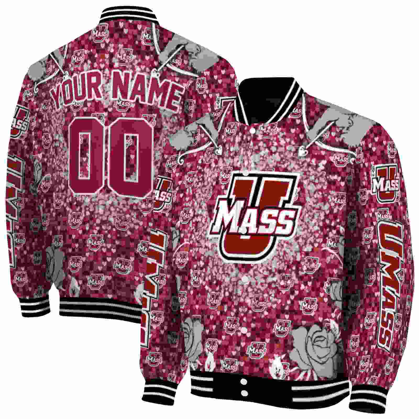 NcaaCustomized UMass Minutemen Heart Explosion Red Custom Baseball Jacket Sport Fans Gear