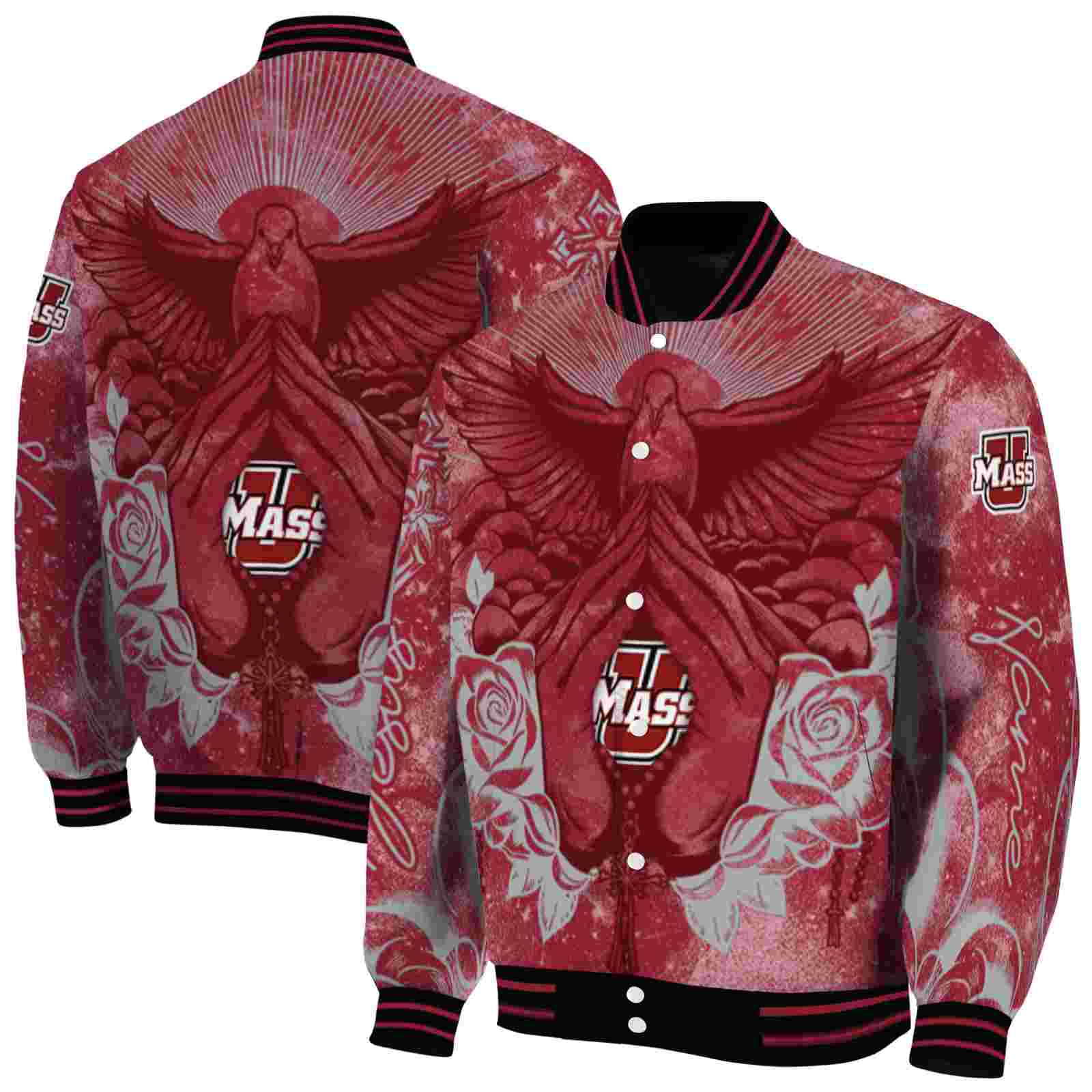 NcaaCustomized UMass Minutemen Praying Hands Red Custom Baseball Jacket Sport Fans Gear