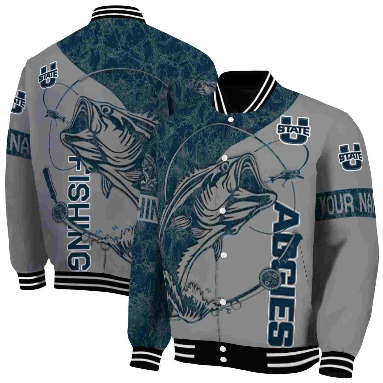 NcaaCustomized Utah State Aggies Fishing Rod Grey Custom Baseball Jacket Sport Fans Gear