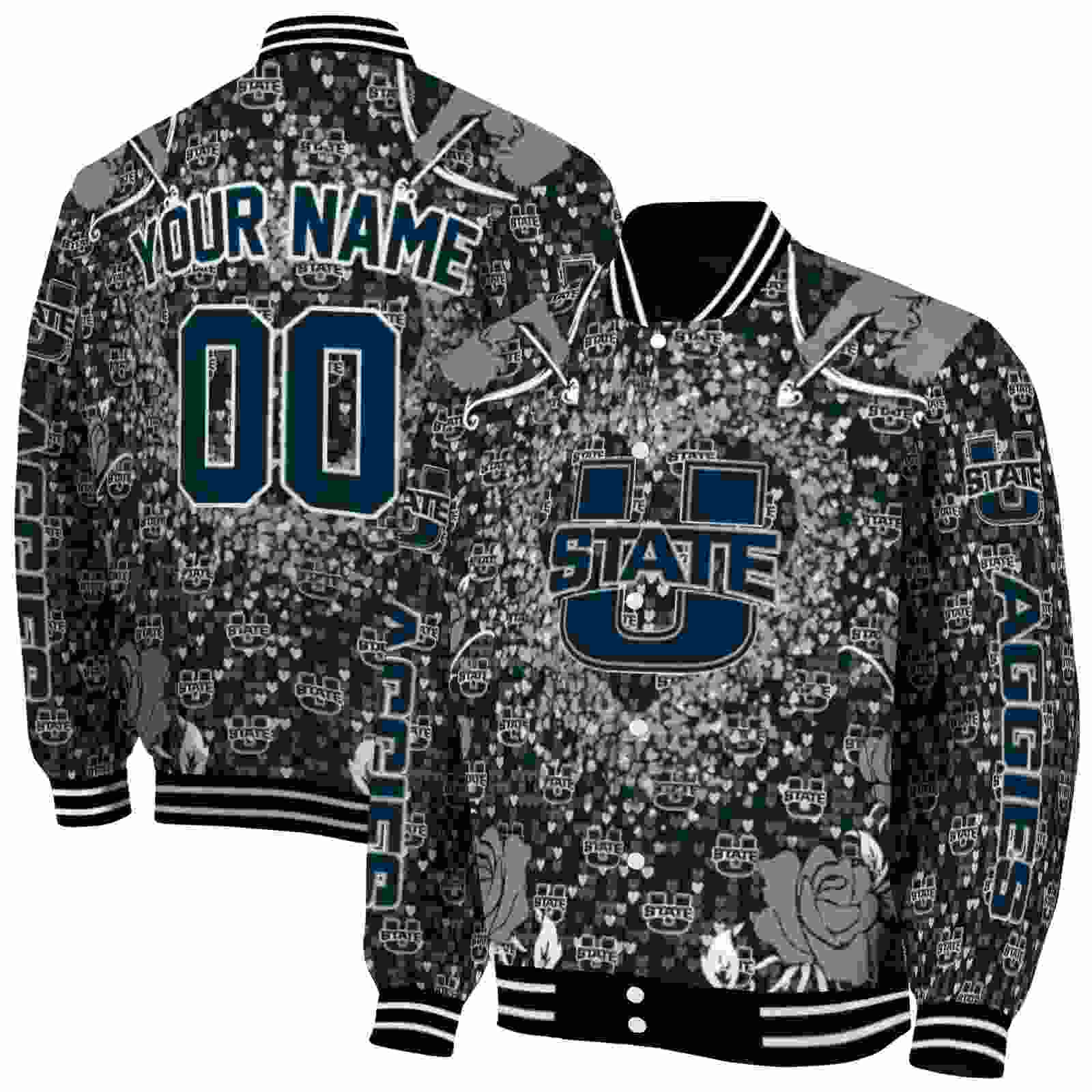 NcaaCustomized Utah State Aggies Heart Explosion Navy Custom Baseball Jacket Sport Fans Gear