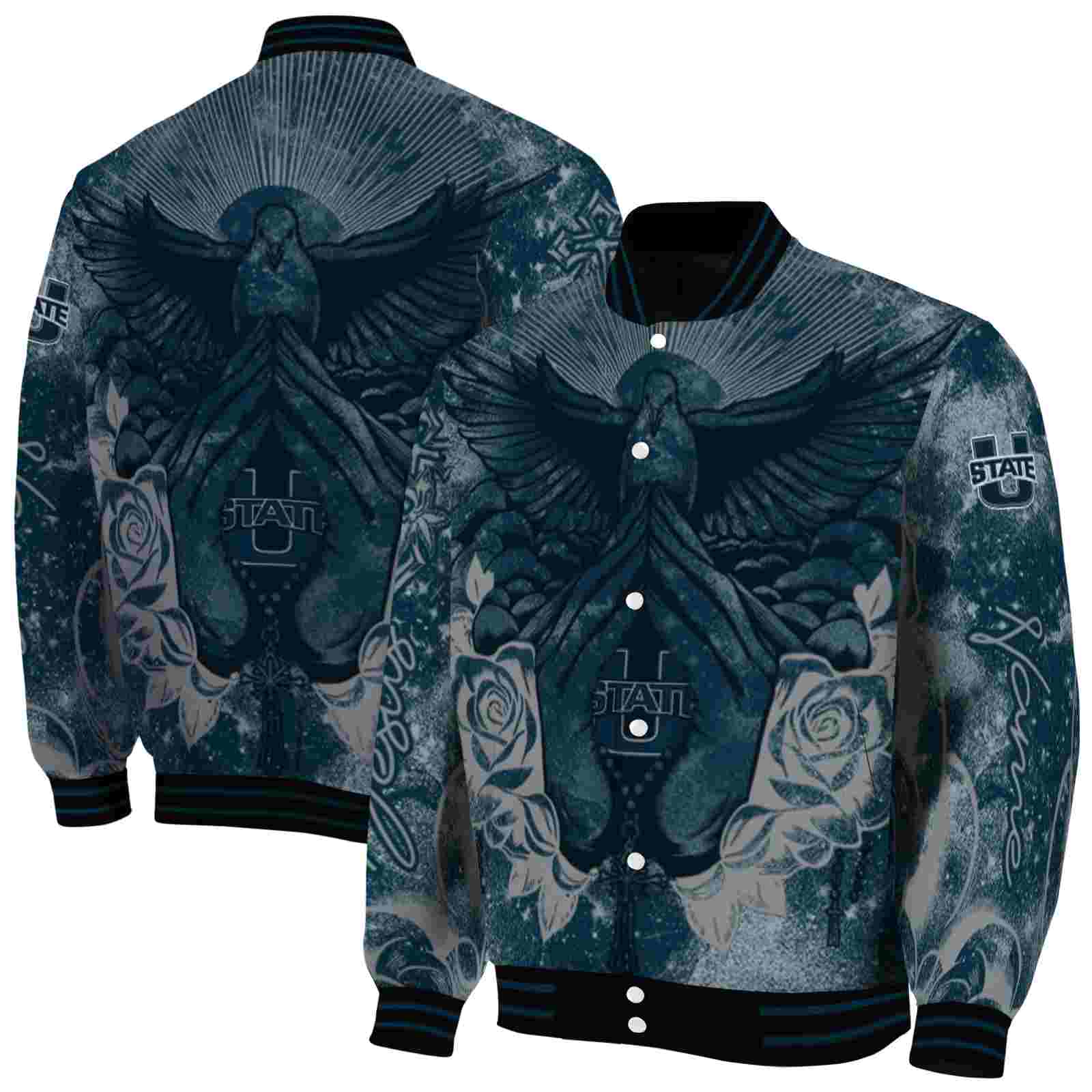 NcaaCustomized Utah State Aggies Praying Hands Navy Custom Baseball Jacket Sport Fans Gear