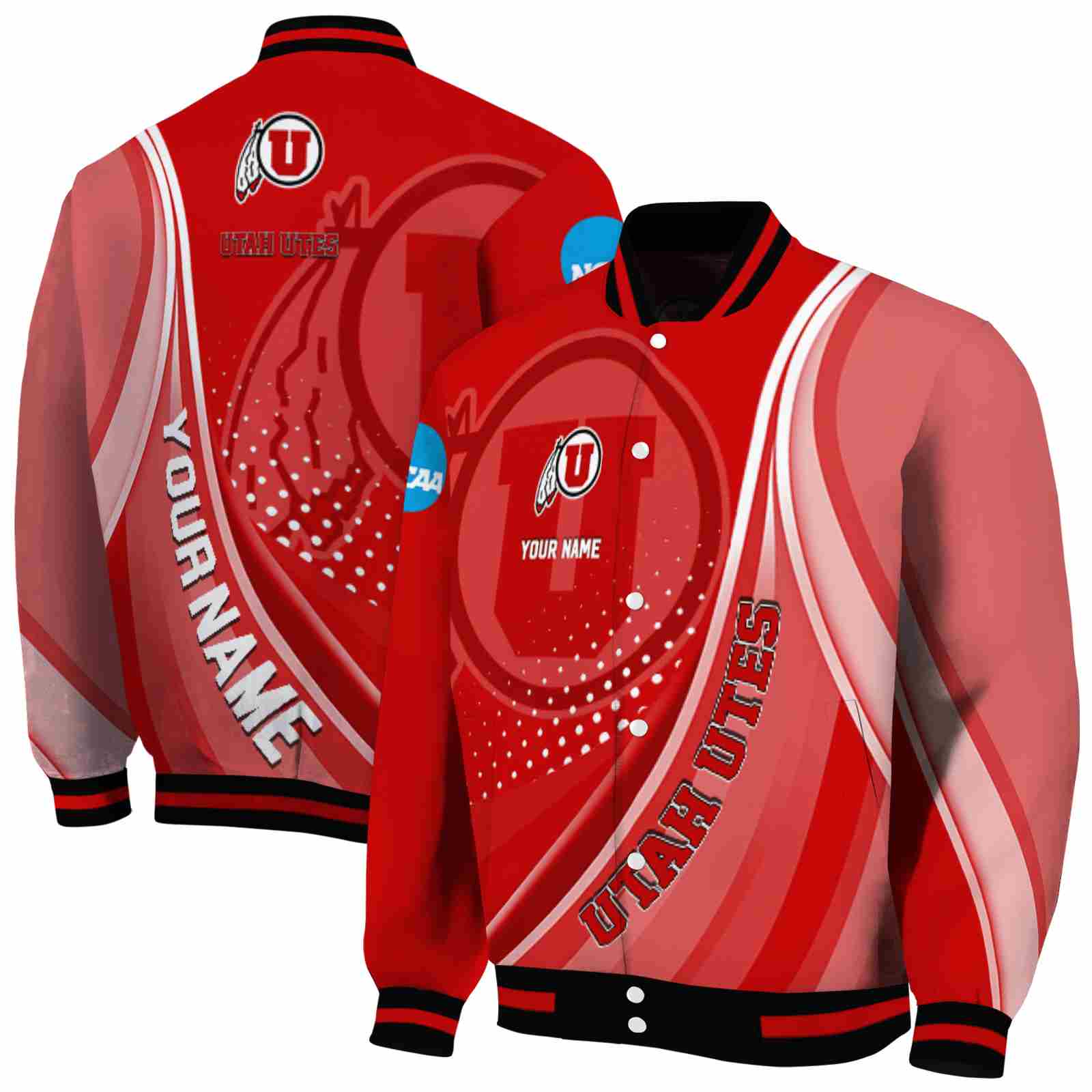 NcaaCustomized Utah Utes Wave Patterns Red Custom Baseball Jacket Sport Fans Gear