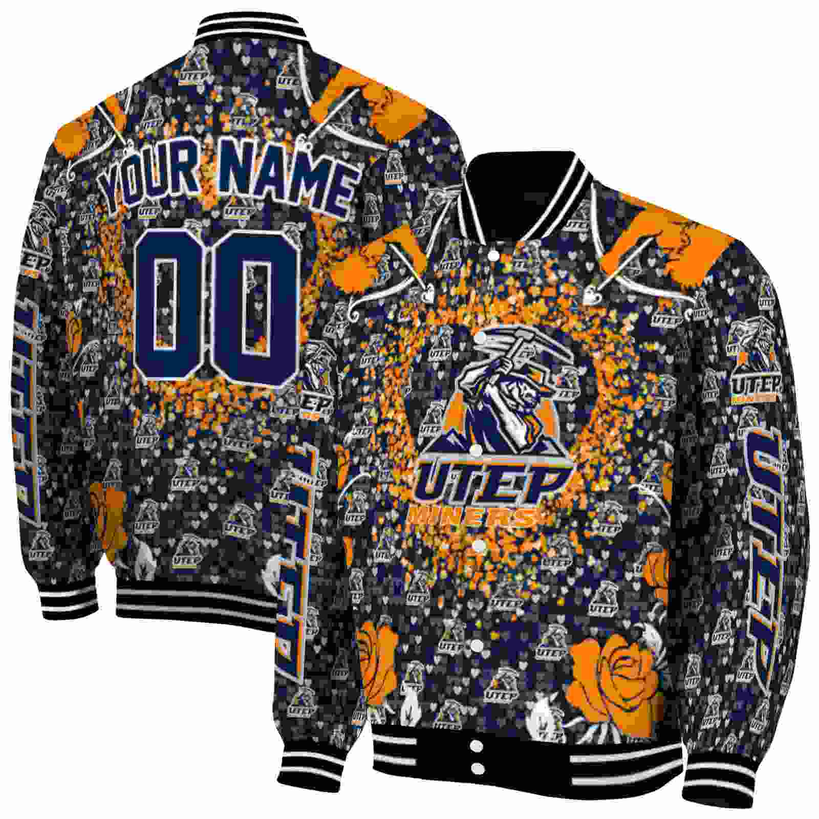 NcaaCustomized UTEP Miners Heart Explosion Blue Custom Baseball Jacket Sport Fans Gear