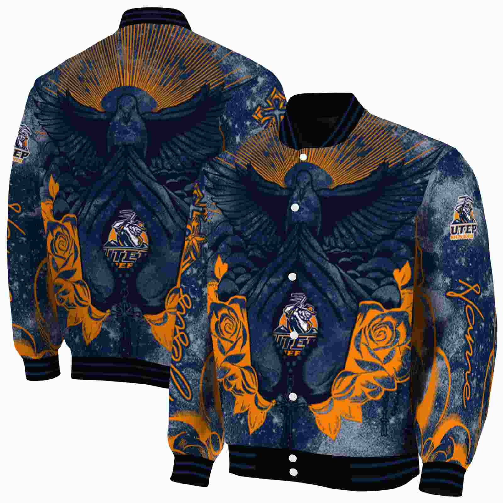 NcaaCustomized UTEP Miners Praying Hands Blue Custom Baseball Jacket Sport Fans Gear
