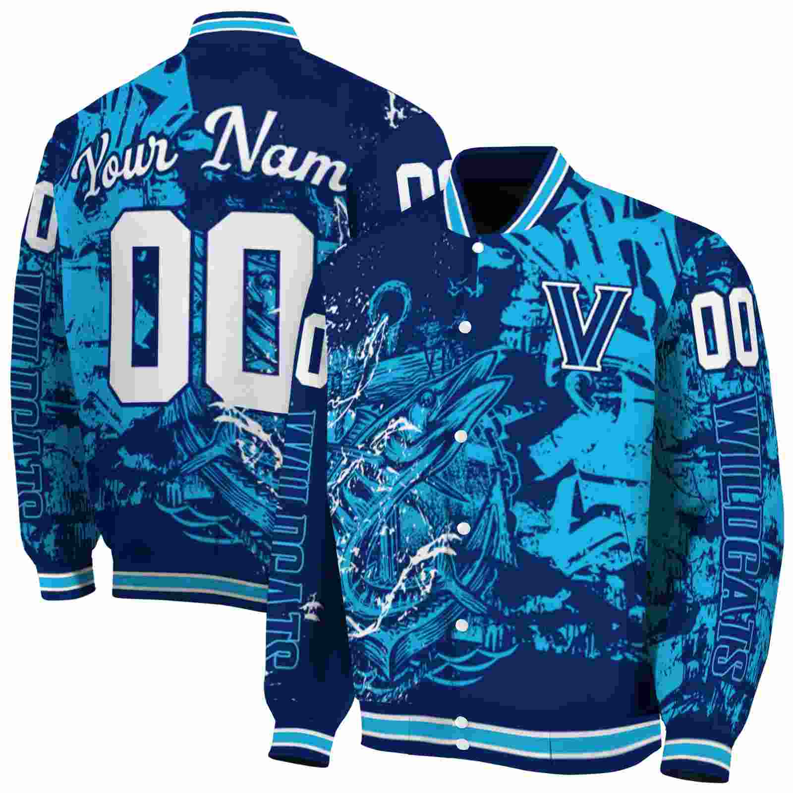 NcaaCustomized Villanova Wildcats Fishing Art Navy Custom Baseball Jacket Sport Fans Gear