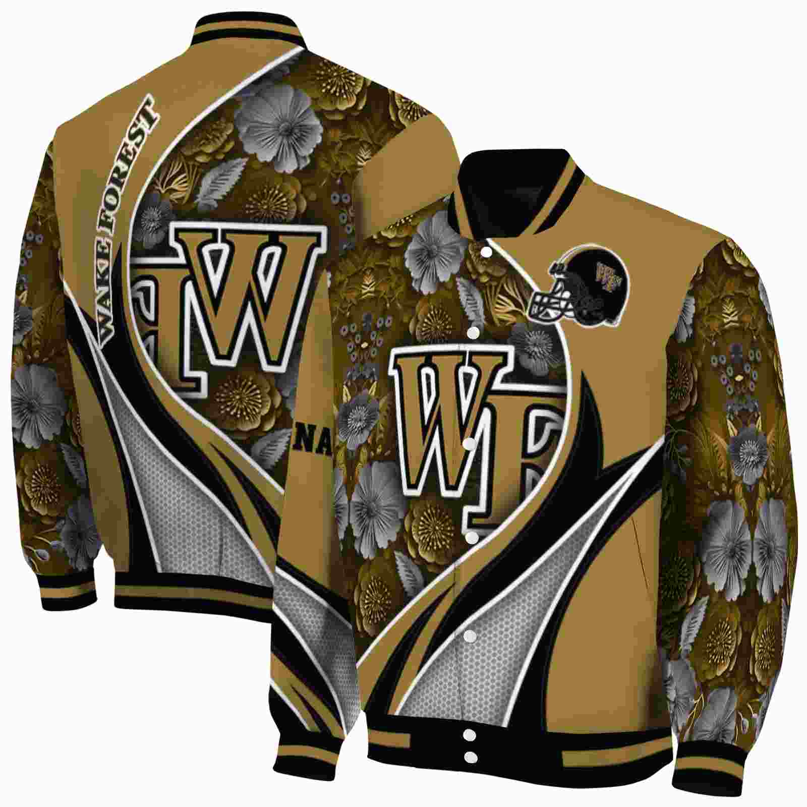NcaaCustomized Wake Forest Demon Deacons Floral Print Gold Custom Baseball Jacket Sport Fans Gear