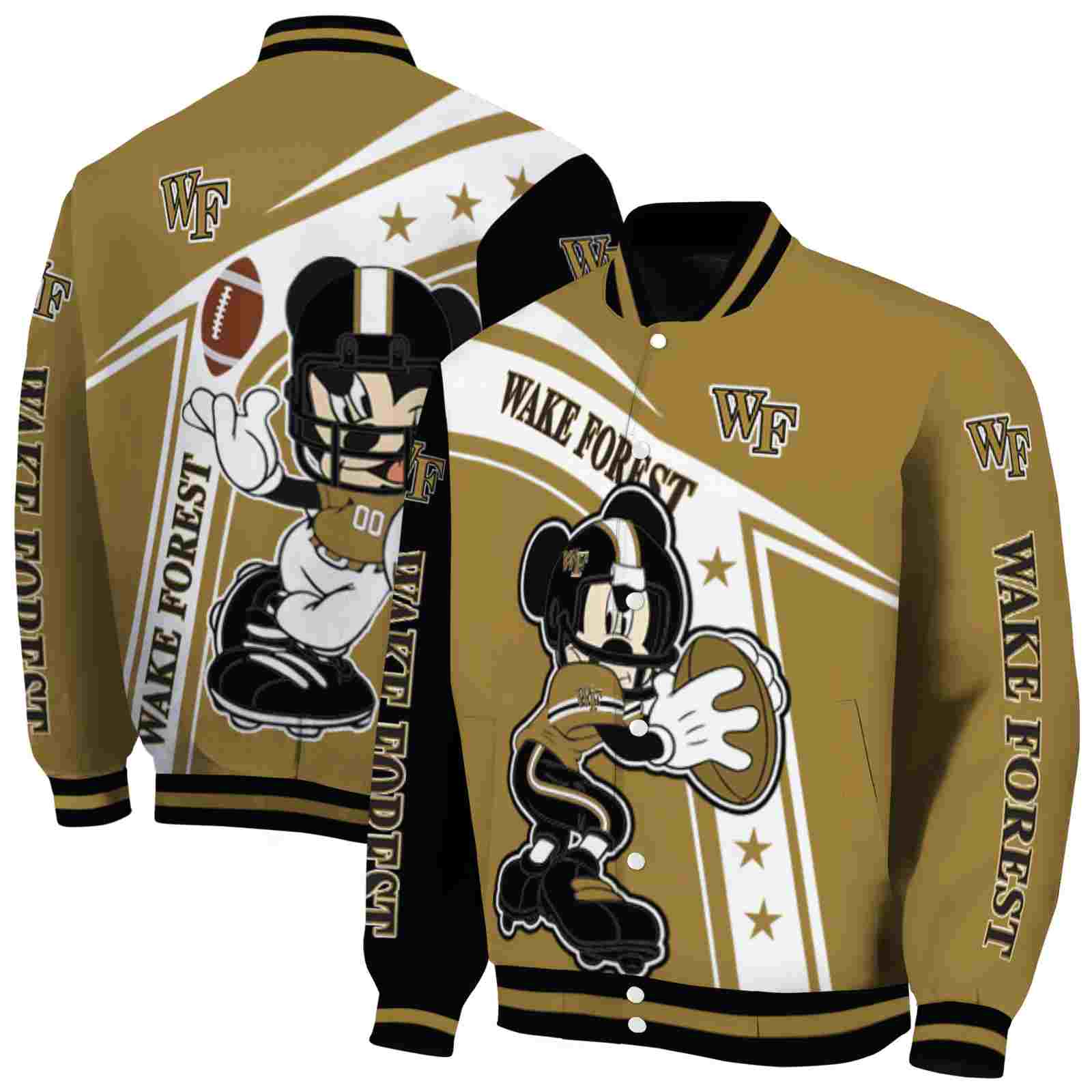 NcaaCustomized Wake Forest Demon Deacons Mickey Football Gold White Custom Baseball Jacket Sport Fans Gear
