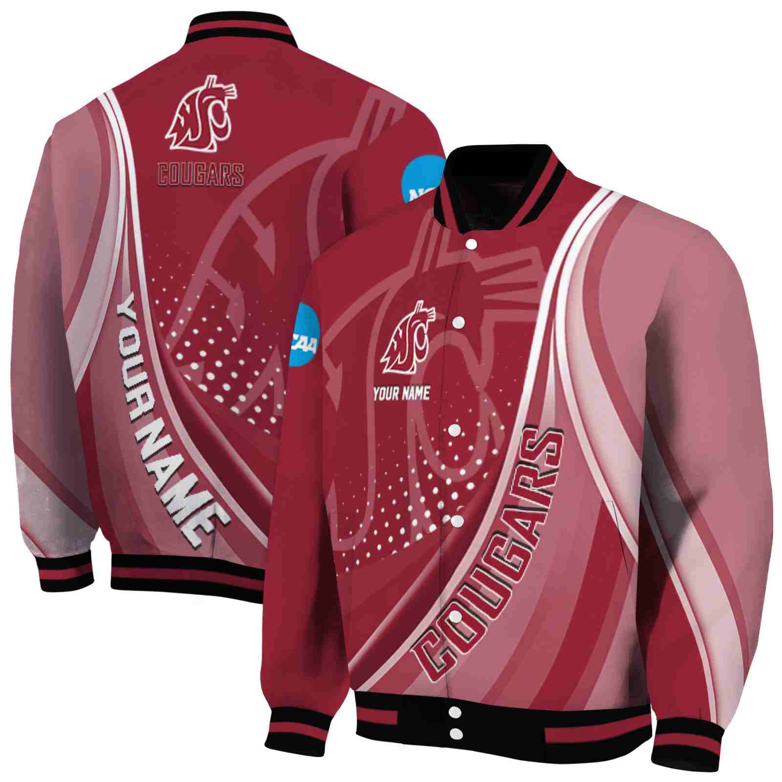 NcaaCustomized Washington State Cougars Wave Patterns Crimson Custom Baseball Jacket Sport Fans Gear