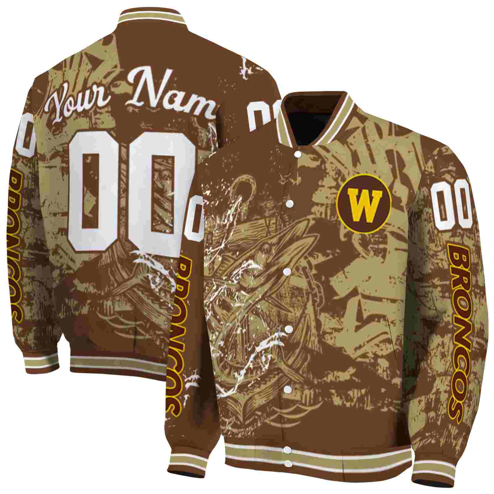 NcaaCustomized Western Michigan Broncos Fishing Art Brown Custom Baseball Jacket Sport Fans Gear