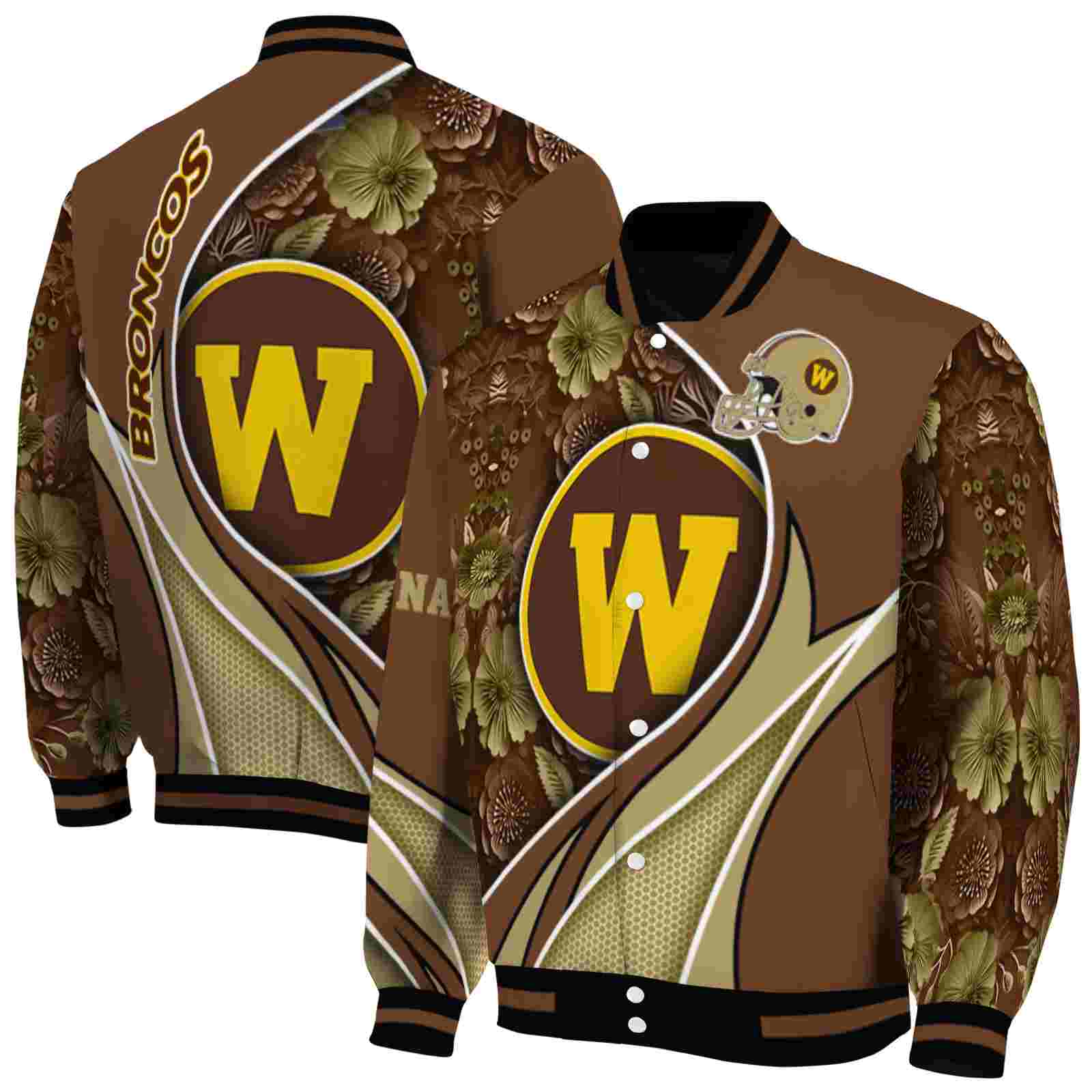 NcaaCustomized Western Michigan Broncos Floral Print Brown Custom Baseball Jacket Sport Fans Gear