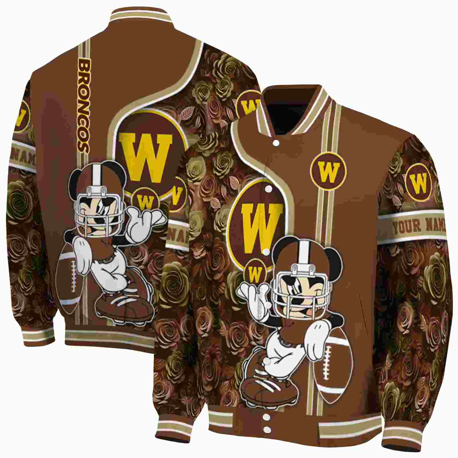 NcaaCustomized Western Michigan Broncos Rose Mickey Brown Custom Baseball Jacket Sport Fans Gear